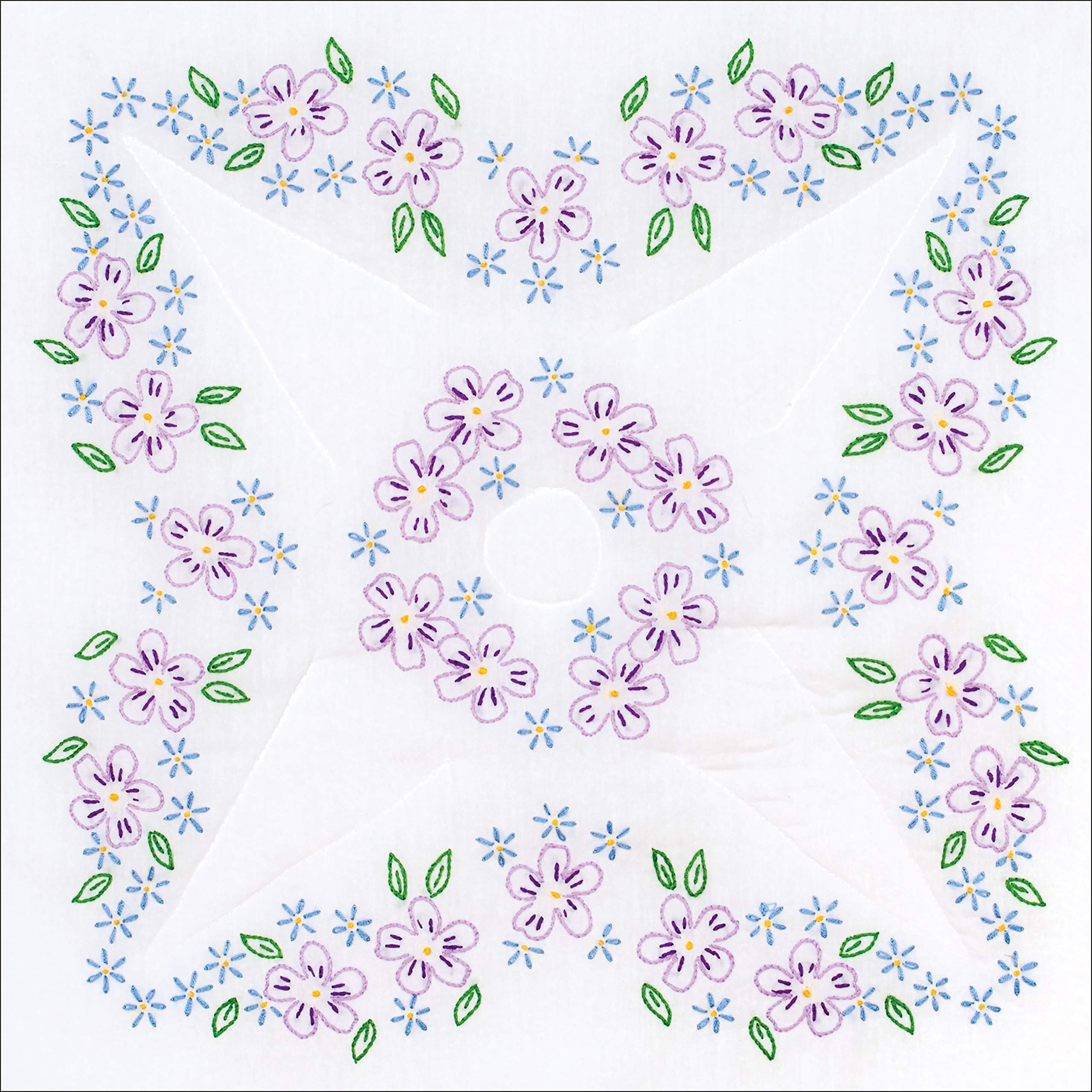 Jack Dempsey Needle Art Lavender Flowers Quilt Blocks - White Cotton Embroidery Patchwork for DIY Quilting, Home Decor & Craft Projects