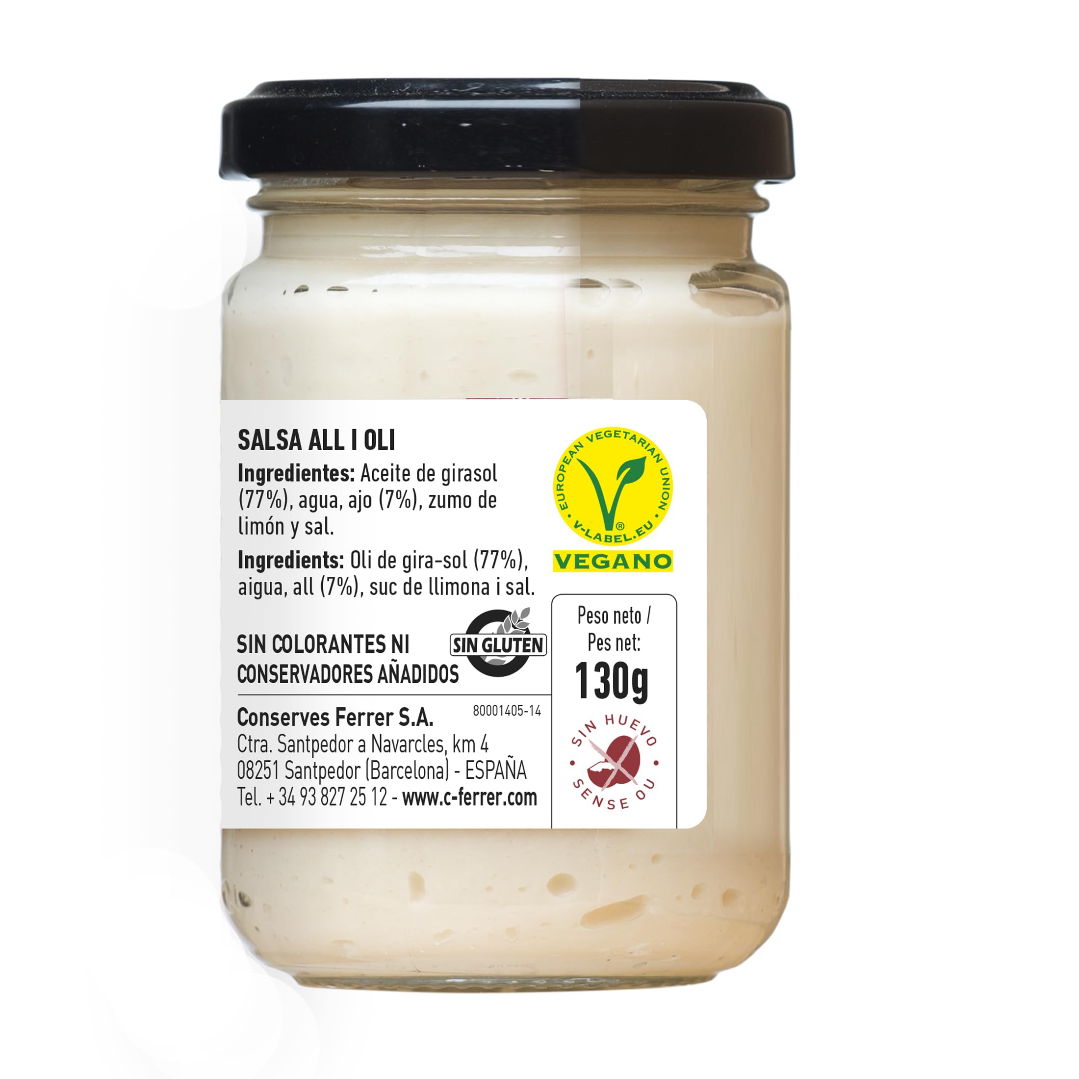 Ferrer - Salsa All I Oli (Garlic Mayonnaise) 140g | Authentic Spanish Aioli Sauce for Paella, Seafood & Tapas | Gluten-Free Gourmet Condiment