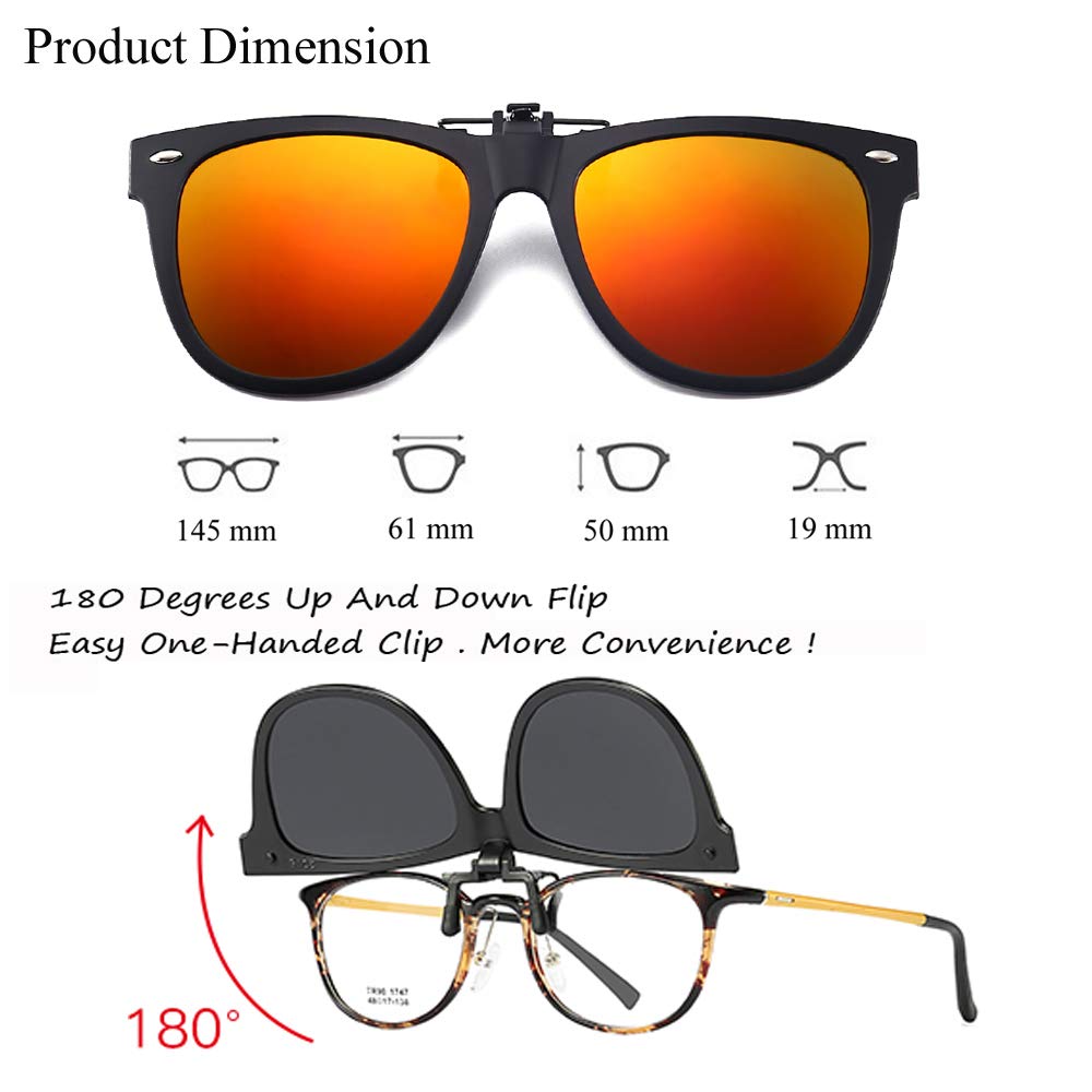 Polarized Clip-On Sunglasses for Men & Women - Anti-Glare Flip-Up Sunglass Attachments for Prescription Glasses - Perfect for Driving, Outdoor Activities & Everyday Use