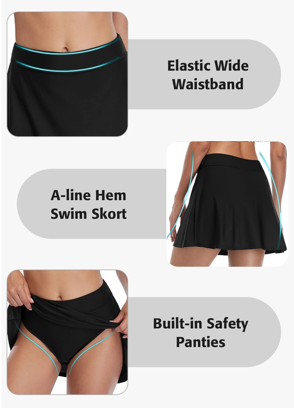 Beautyin Women's Solid Swim Skirt with Built-in Briefs - Tummy Control Tankini Bottoms for Beach, Pool & Vacation | High Waisted Swimwear for Comfort & Confidence