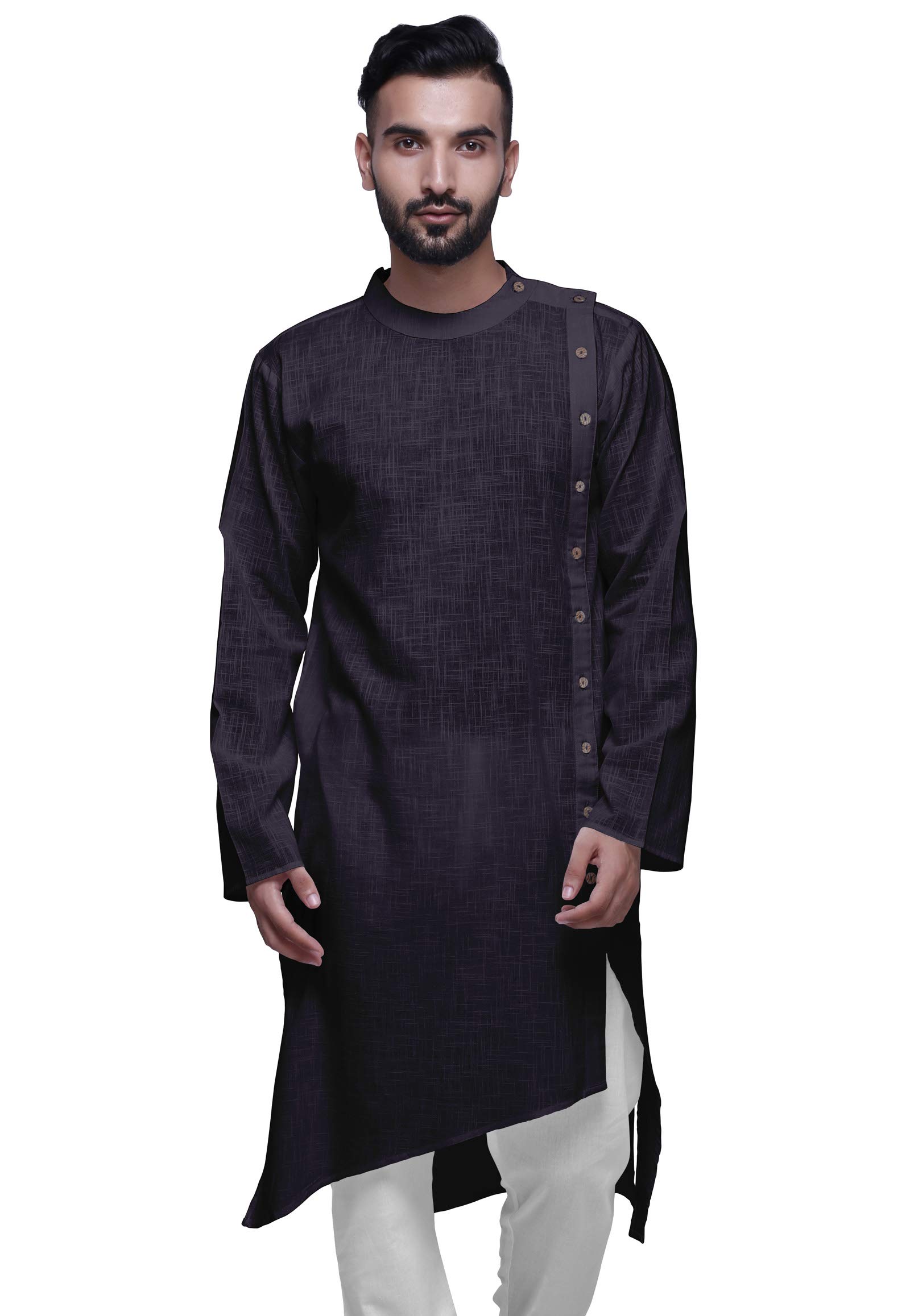 Atasi Men's Solid Satin Slub Long Sleeve Kurta Shirt - Perfect for Festivals, Weddings, and Formal Occasions