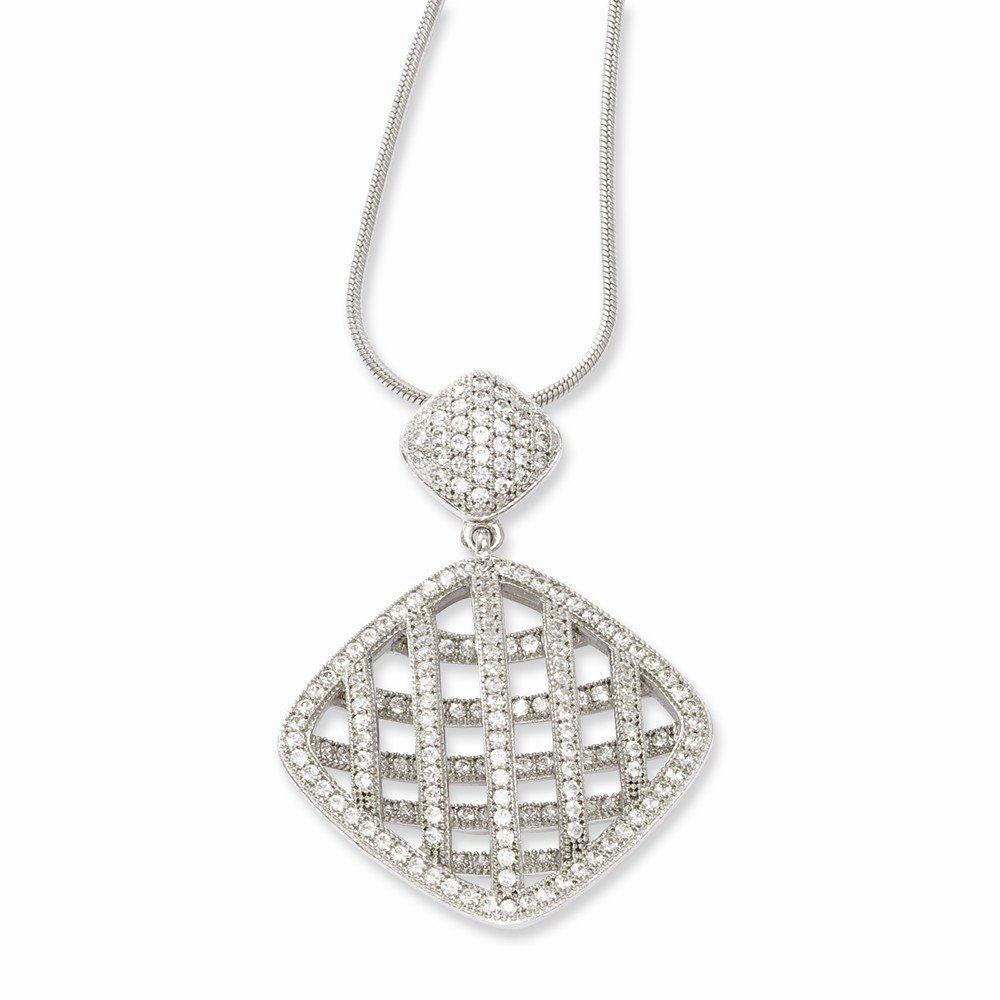 Elegant Sterling Silver & CZ Brilliant Embers Polished Necklace for Women | Perfect for Weddings, Parties & Special Occasions