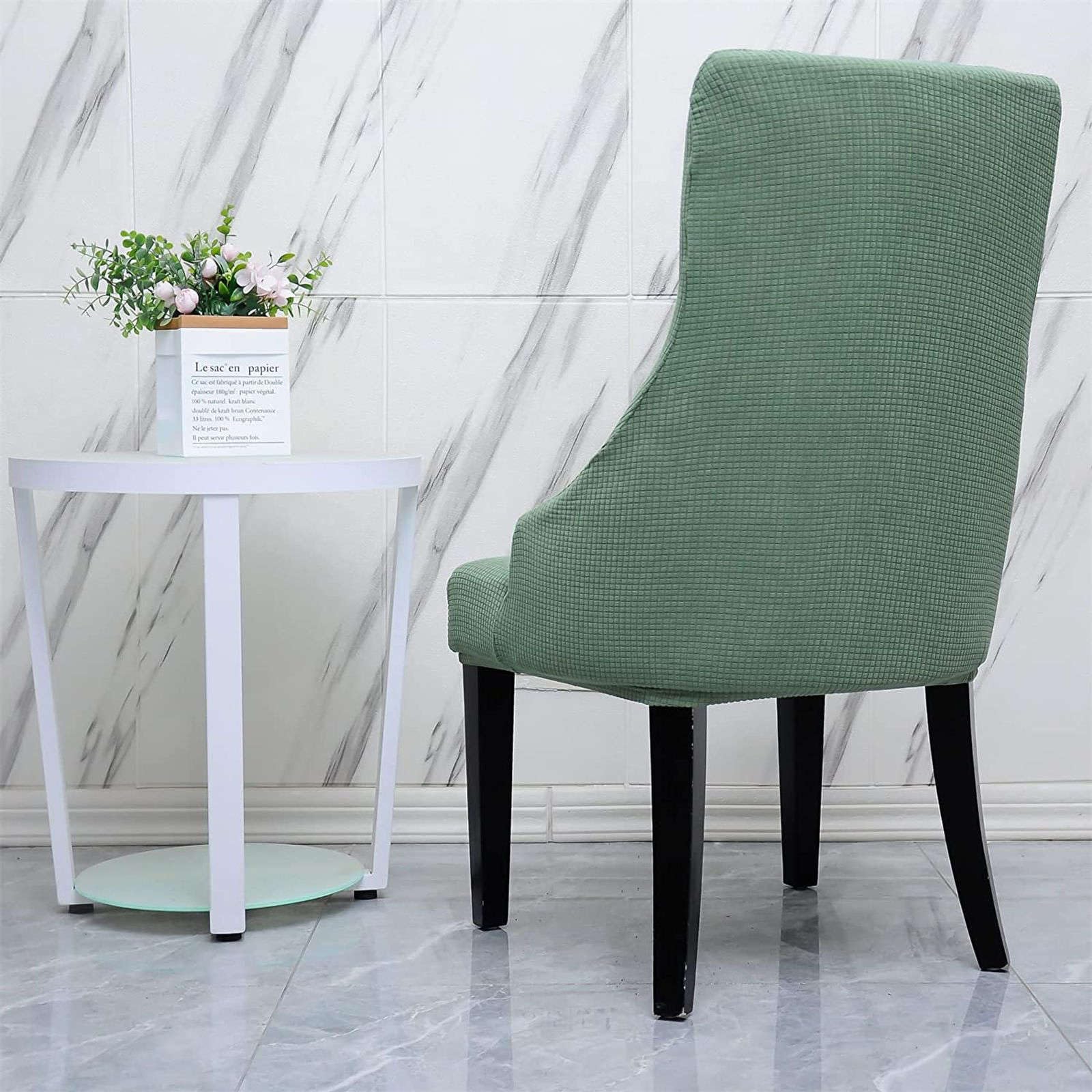 Stretch Wingback Chair Slipcover Set of 4 - Soft Plaid Dining Room & Bedroom Chair Protector Covers for Kids - Green | Perfect for Home Decor, Living Room Accent, and Dining Chair Protection