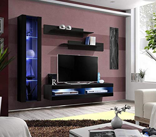 Modern Wall-Mounted TV Stand with Storage & LED Lights - Meble Fly G2 34