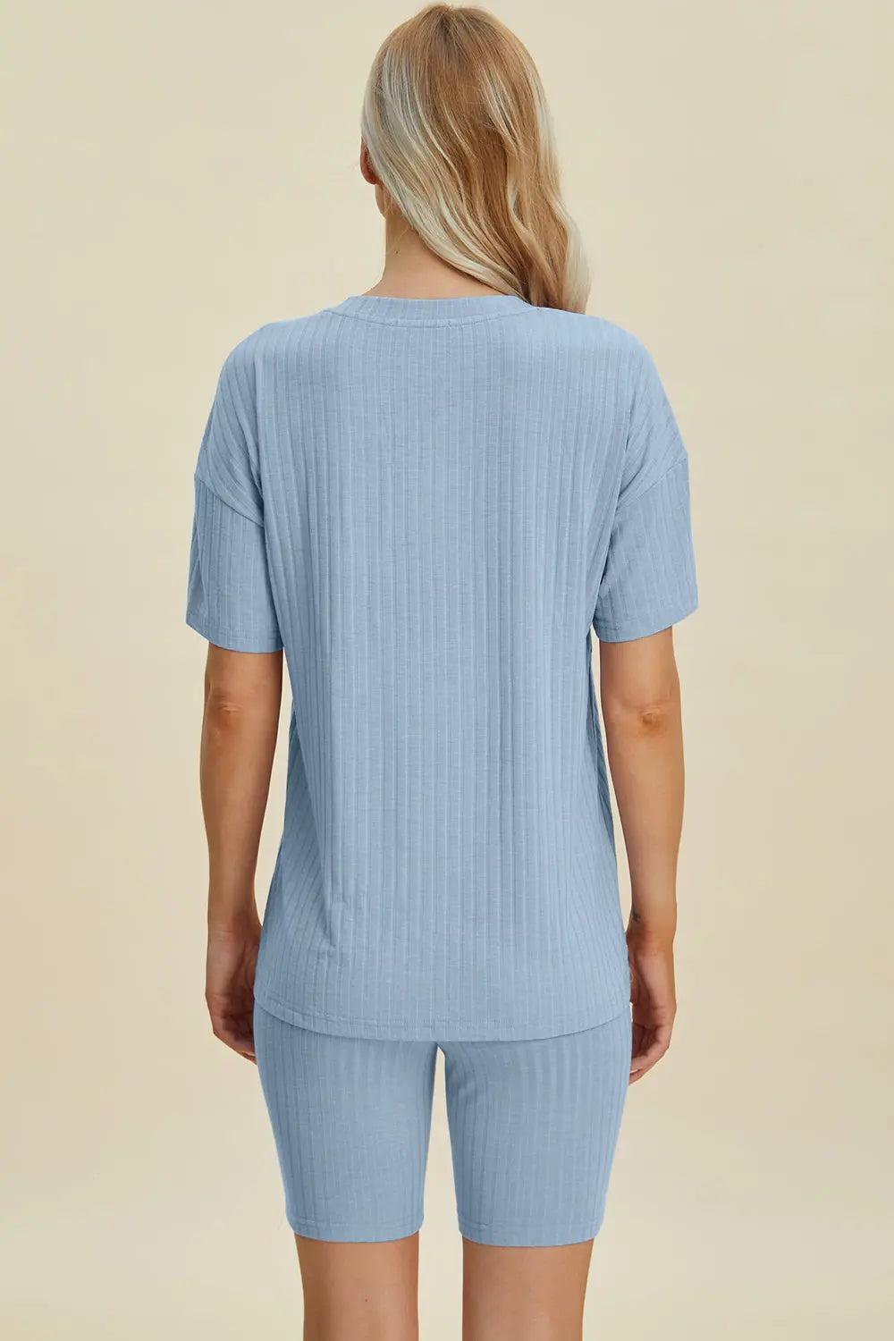 Basic Bae Full Size Ribbed V Neck Short Sleeve Top and Shorts Set - Women's Casual Summer Outfit for Beach, Lounge & Everyday Wear