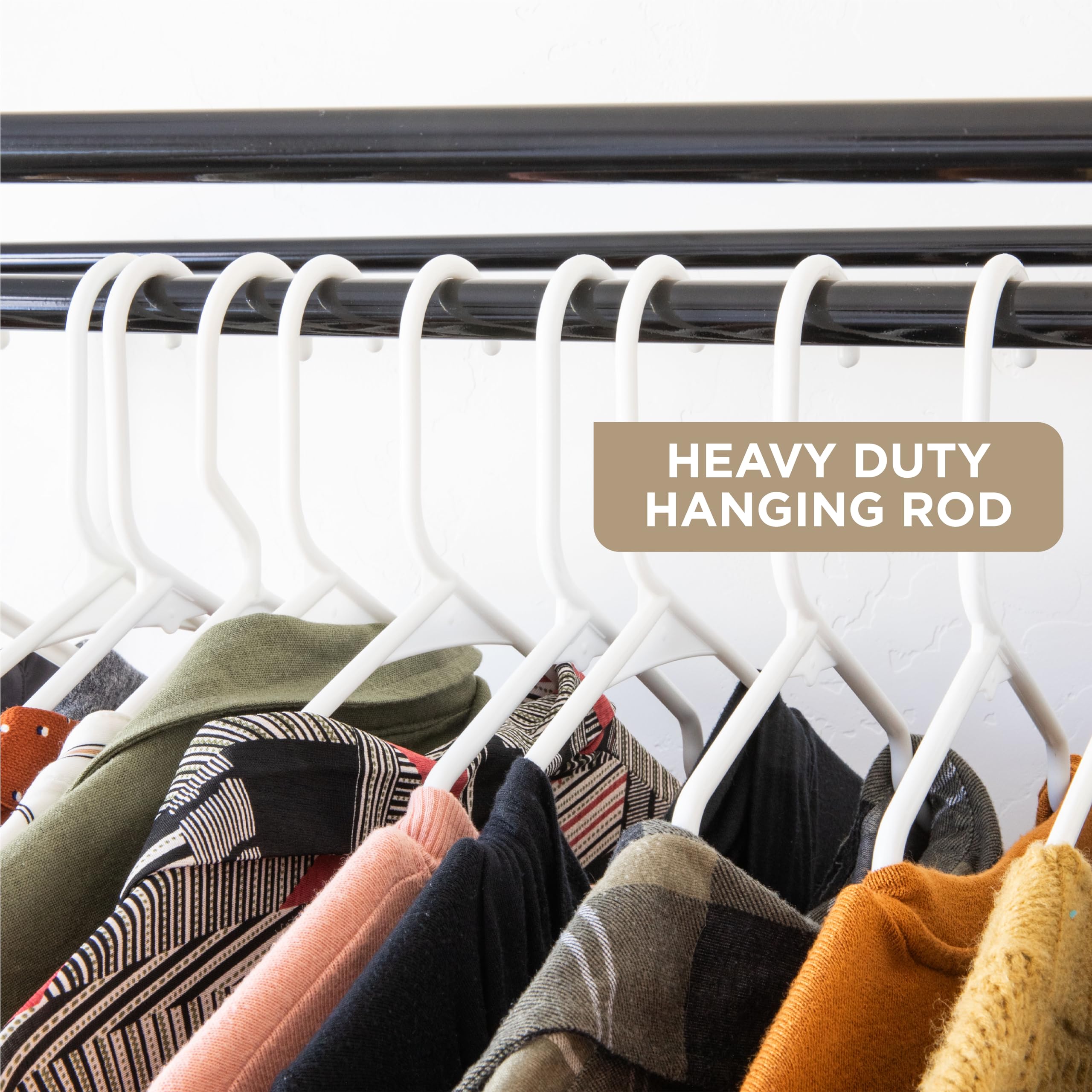 Premium Heavy Duty Portable Wardrobe Closet with Beige Cover - Large Metal Hanging Rod, 50 lb Capacity - Easy No-Tool Assembly for Travel, Camping & Temporary Storage