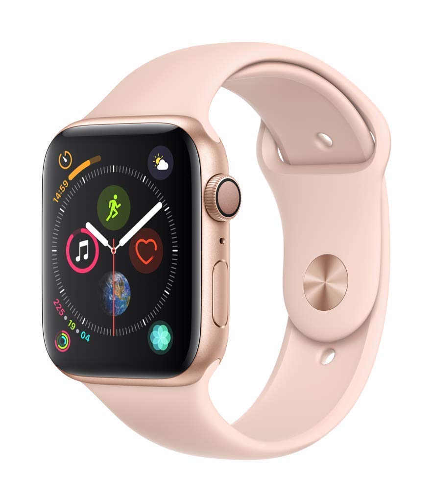 Refurbished Apple Watch Series 4 GPS 44mm Gold Aluminum Case with Pink Sand Sport Band - Fitness Tracking & Smart Notifications for Women & Men - Perfect for Running, Swimming & Daily Wear