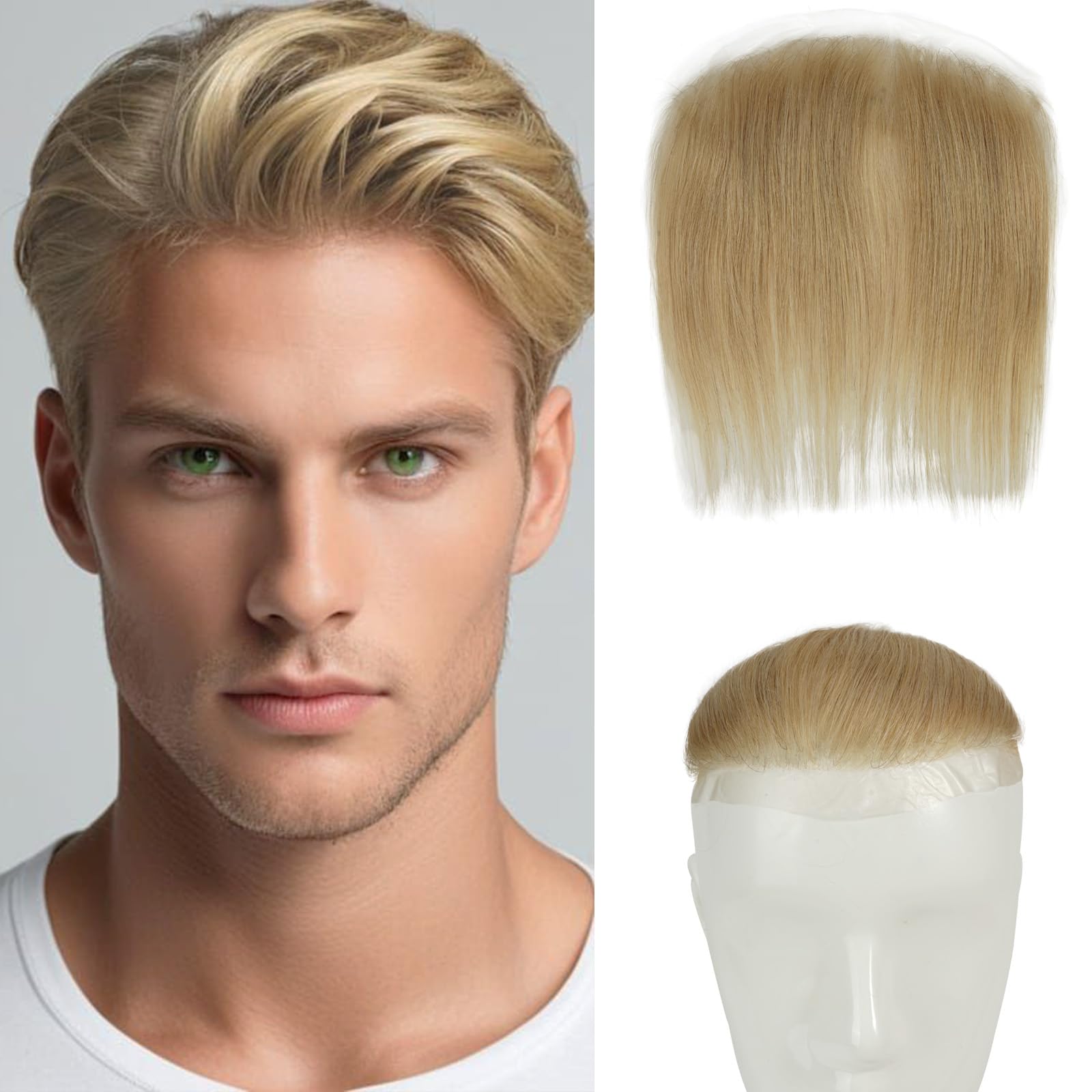 Lordhair Men's V-Shape Toupee - 6x1.5 Inch Human Hair Replacement System with Natural Hairline | Light Blonde 22# | Perfect for Thinning Hair & Baldness Cover | Daily Wear & Special Occasions