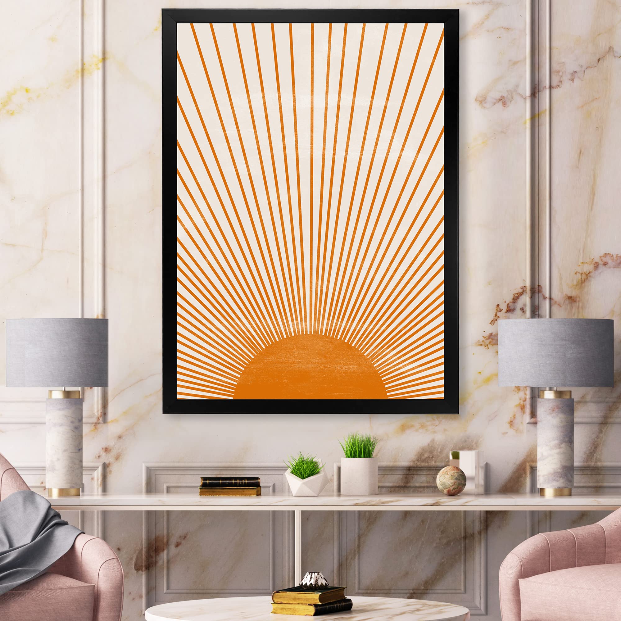 Orange Sun Print III - Modern Framed Wall Art Decor for Living Room, Bedroom & Office | Contemporary Home Decor