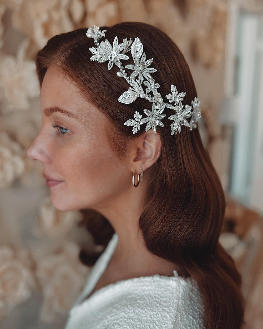 Delphine Headpiece - Elegant Floral Hair Accessory for Weddings, Parties & Special Events | Boho Bridal Hair Vine with Pearls & Crystals