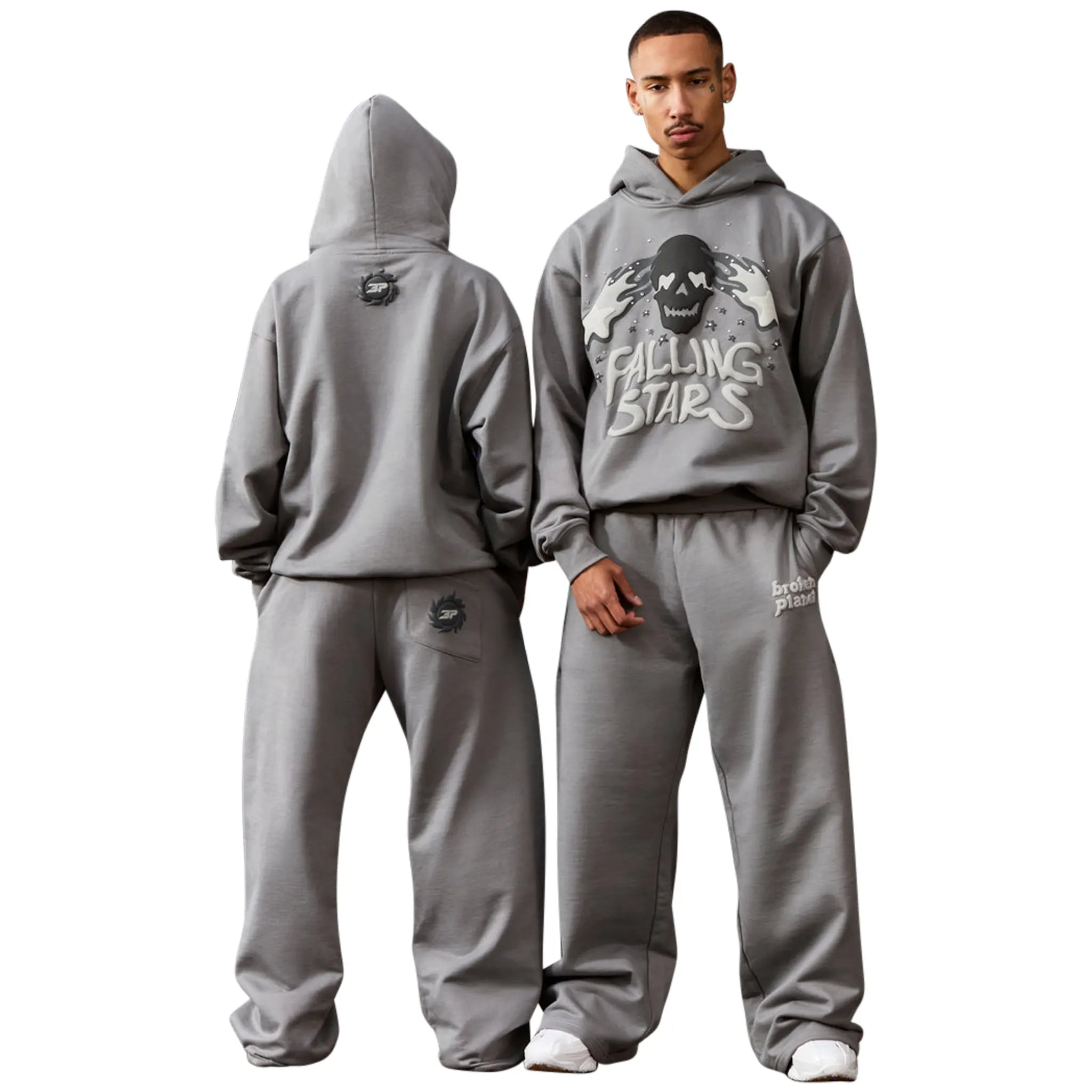 Broken Planet Falling Stars Dark Grey Hoodie - Trendy Streetwear for Men & Women | Perfect for Casual Outfits, Gym, and Outdoor Activities
