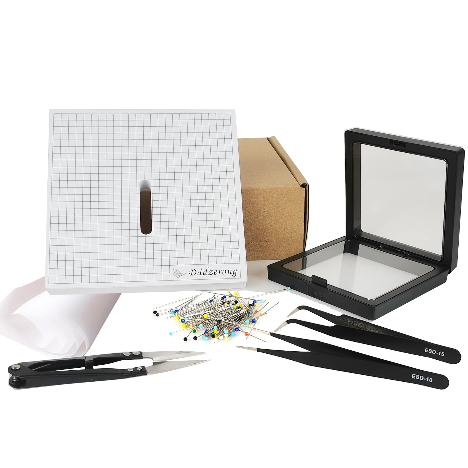 Professional Insect Specimen Tools Kit for Butterfly Pinning & Display - Includes EVA Making Table, Insect Pinning Tools & Display Case (13x13cm) - Perfect for Classroom Teaching, Science Labs & Entomology Studies