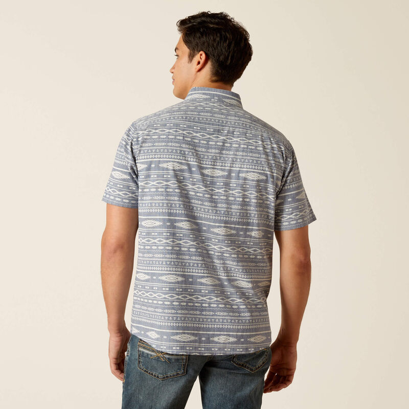 Ariat Men's Mack Stretch Comfort Shirt - Chambray Blue Long Sleeve Work Shirt for Ranch, Farm & Outdoor Activities