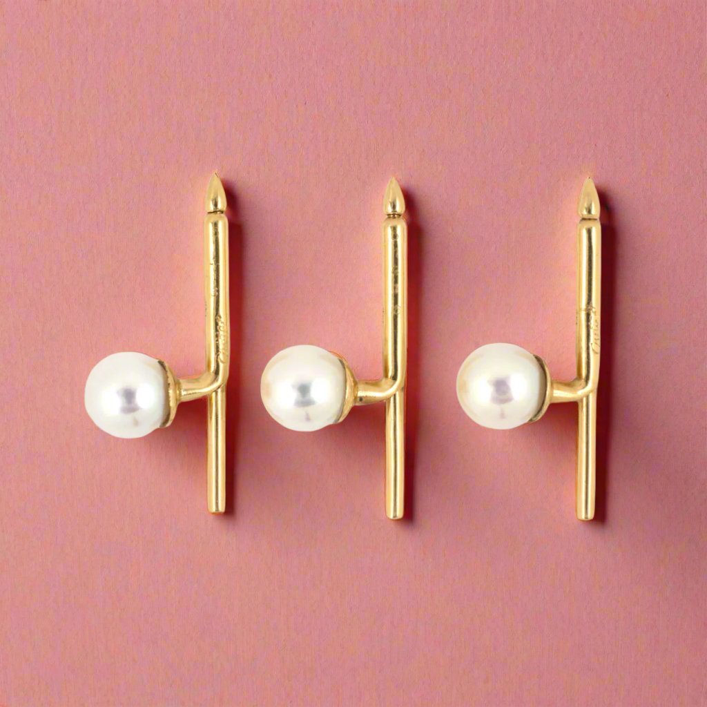 Cartier Pearl 3-Piece Shirt Stud Buttons Set - Luxury Men's Formal Wear Accessories for Weddings & Business Events