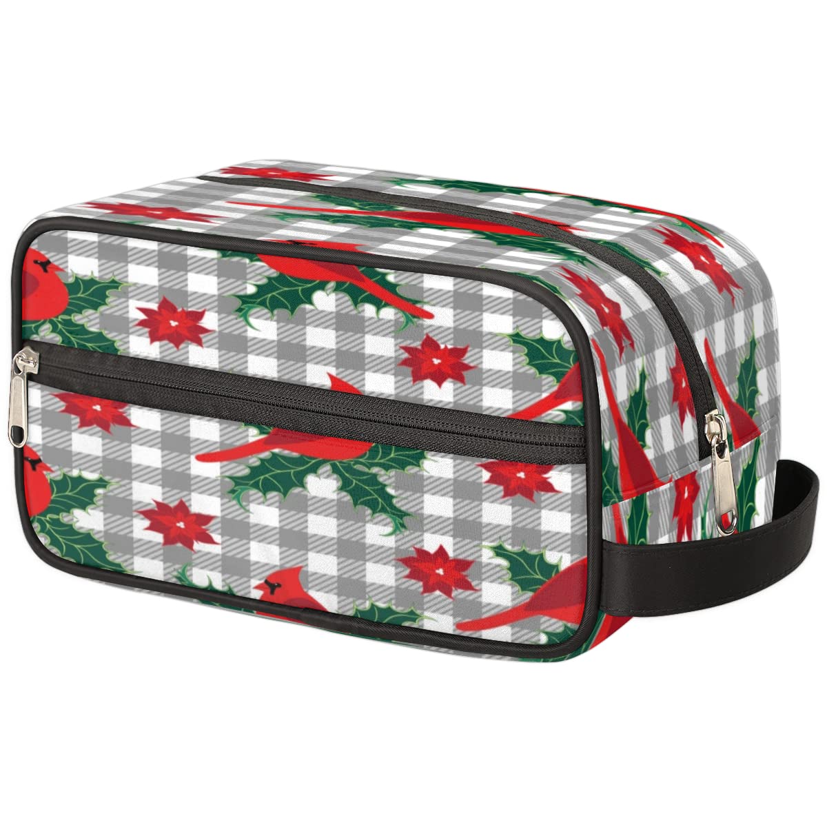 Floral Checkered Toiletry Bag for Women & Men - White Black Plaid Travel Makeup Pouch, Shaving Dopp Kit Organizer - Perfect for Gym, Vacation & Business Trips