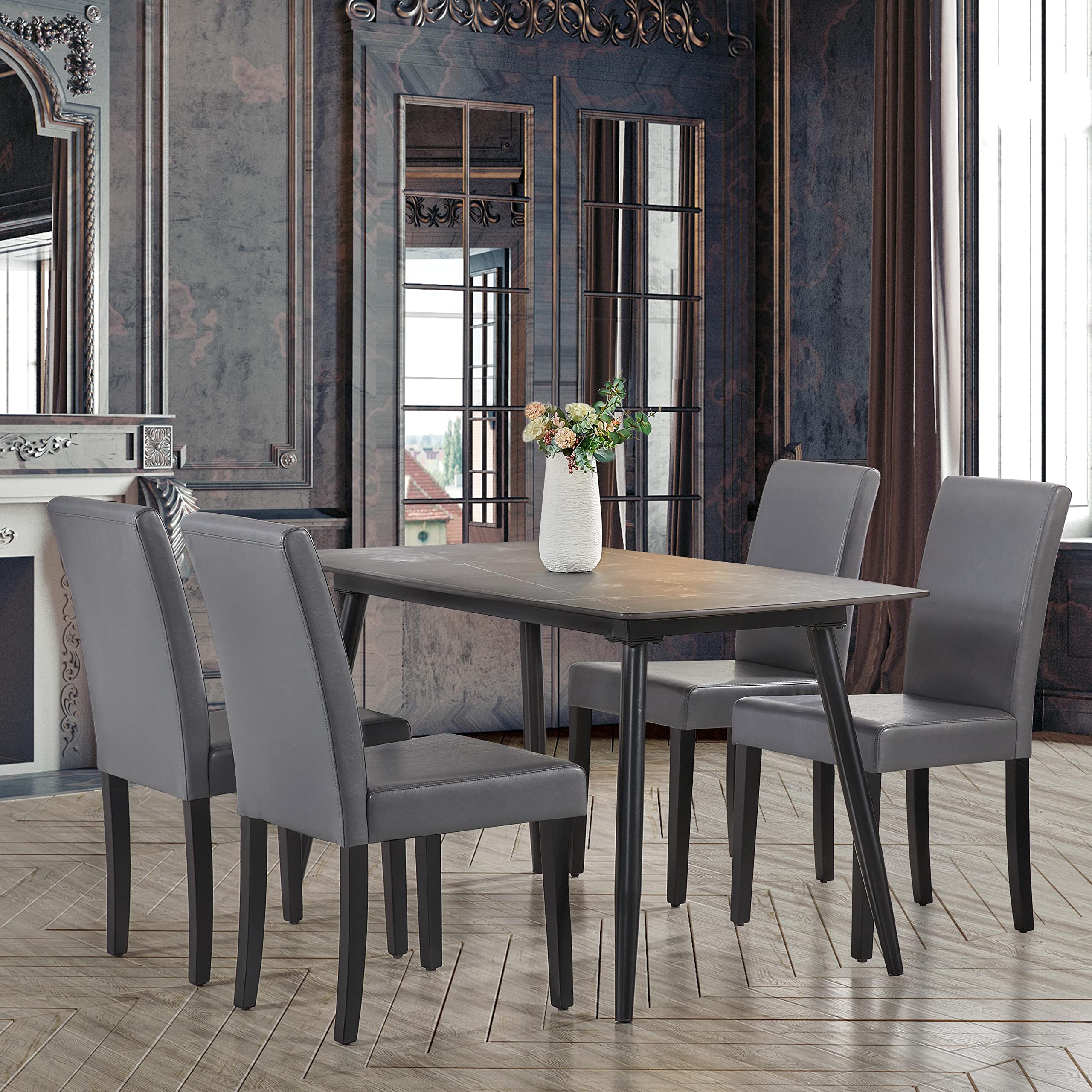 Topeakmart High Back Padded Dining Chairs with Rubber Wood Legs - Comfortable Kitchen Chairs for Home & Restaurants (Gray) | Perfect for Dining Rooms, Kitchens, and Small Spaces