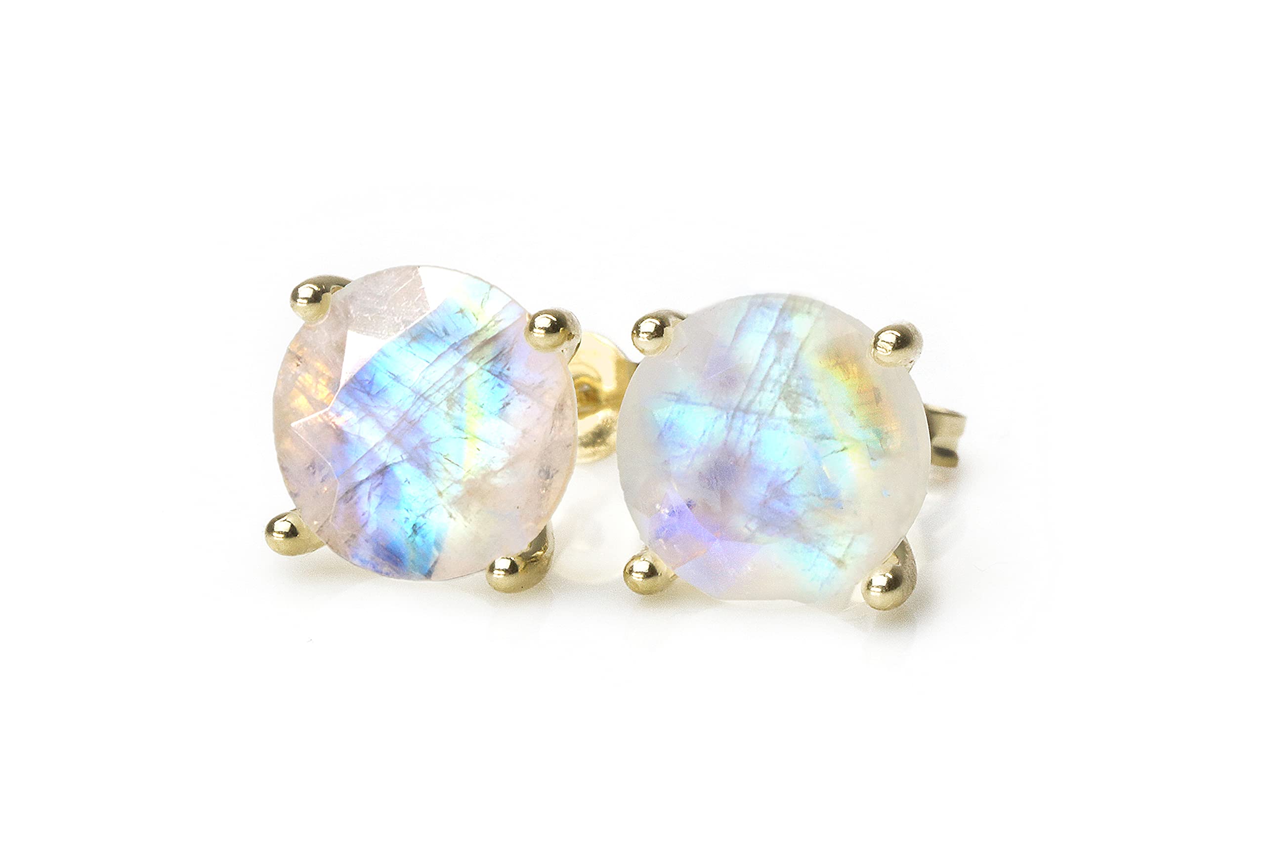 Handmade June Birthstone Moonstone Stud Earrings for Women - Classic Round Gemstone Jewelry, Customizable Fashion Earrings - Perfect for Gifts, Weddings & Everyday Wear