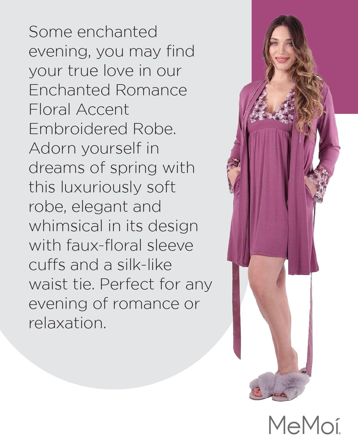 MeMoi Women's Floral Embroidered Robe - Elegant Lace Trim Kimono Style Bathrobe for Spa, Bridal Shower & Boudoir Photography