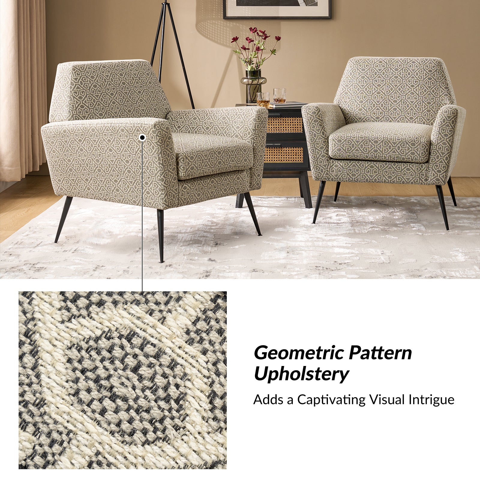 Modern Tony Geometric Pattern Armchair with Square Arms - Stylish Accent Chair for Living Room, Bedroom, or Office - Perfect for Small Spaces and Contemporary Decor