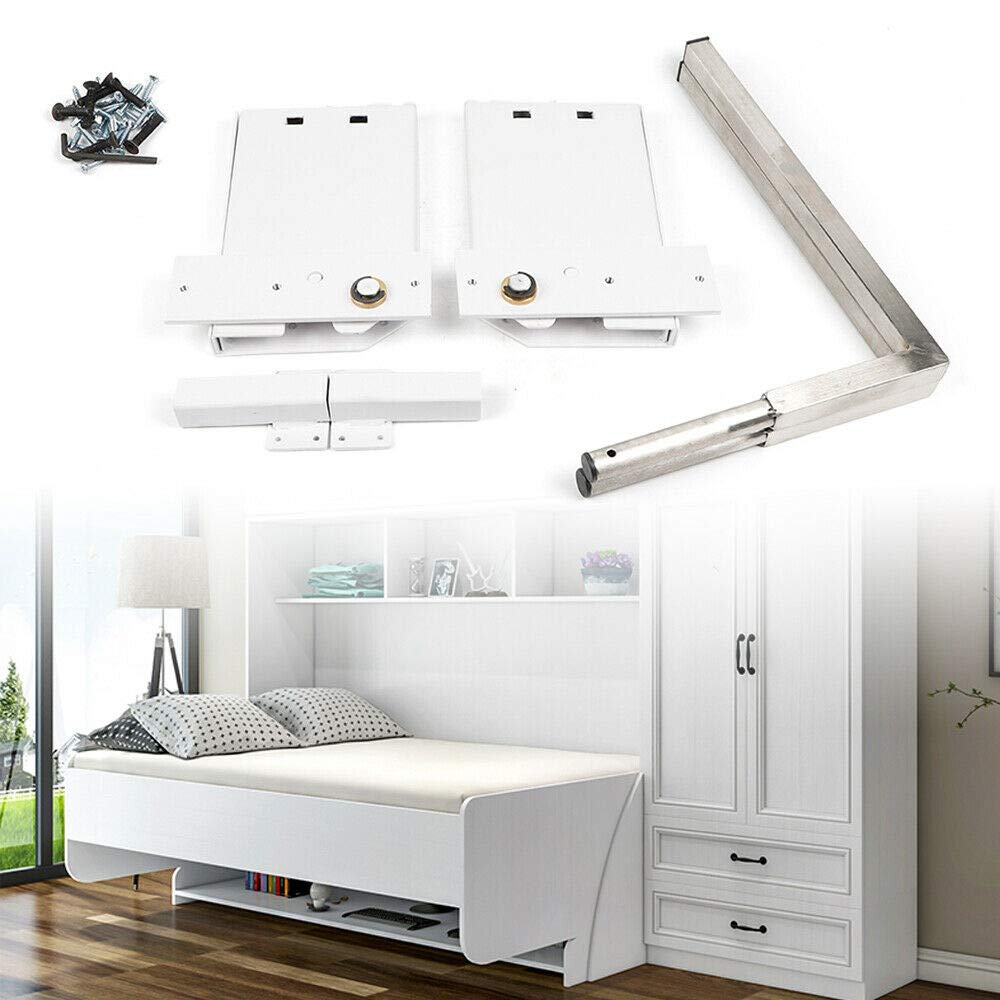 Heavy Duty Horizontal Wall Bed Hardware Kit - High Load Gas Spring Mechanism for DIY Murphy Bed, Sofa Bed & Storage Lift - Space Saving White Wall Mount Kit (Perfect for Small Apartments & Guest Rooms)