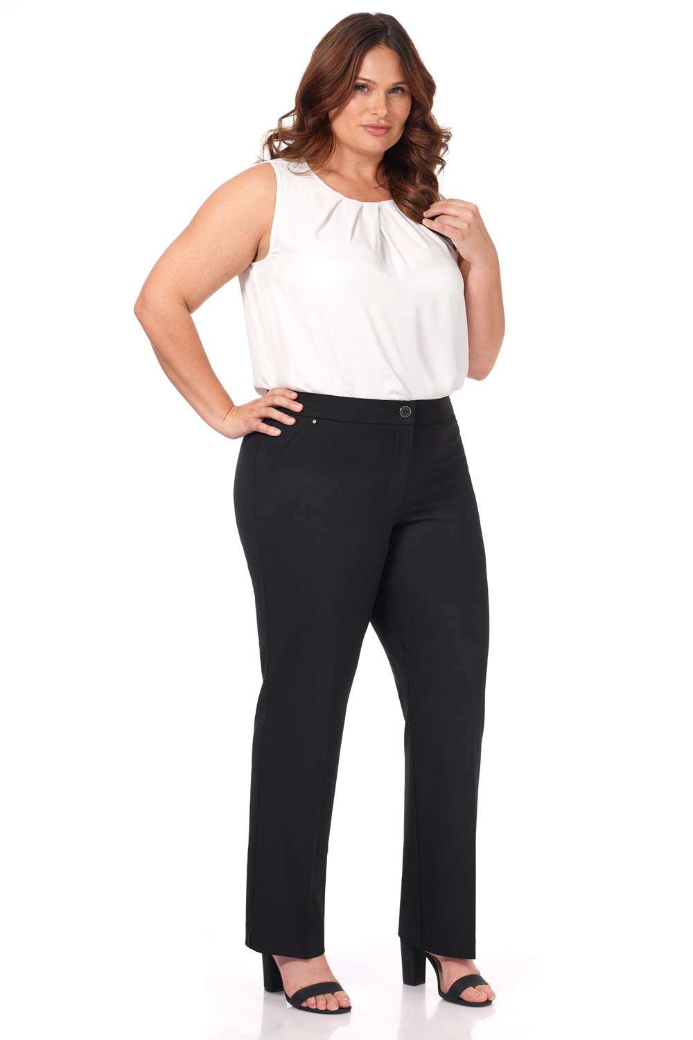 Rekucci Women's Plus Size Straight Leg Pants for Work & Dinner - Comfortable Office to Evening Wear for Curvy Women