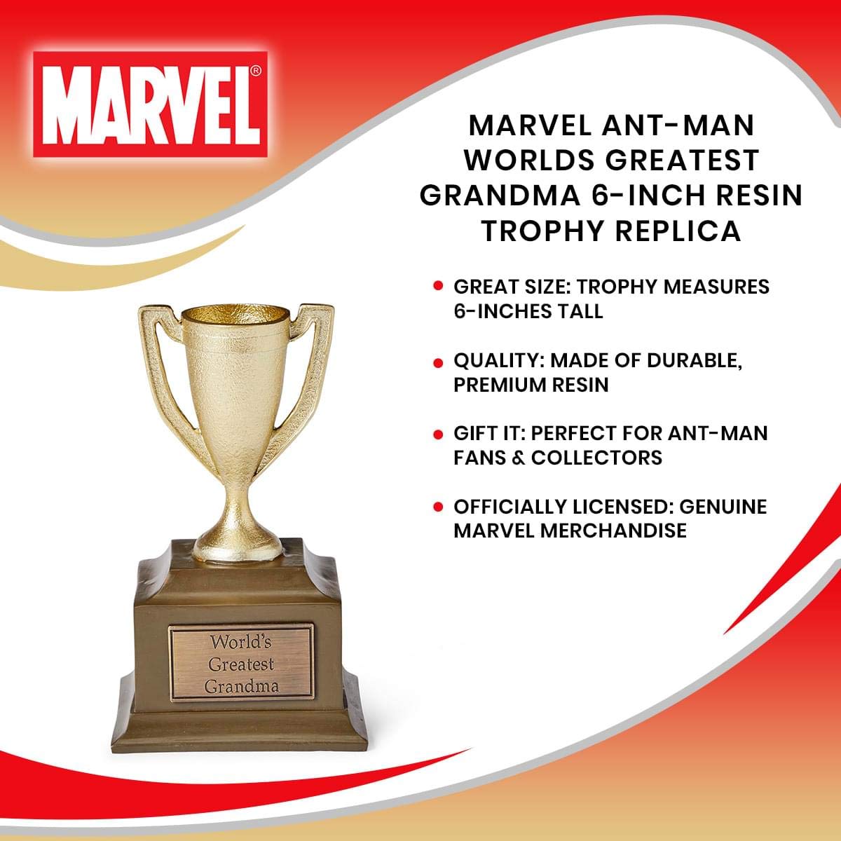Marvel Ant-Man Worlds Greatest Grandma Trophy - 6-Inch Resin Movie Prop Replica - Avengers Collector Figure Toy Award - Home, Office & Desk Decor - Perfect Gift for Ant-Man & Wasp Fans - Great for Movie Nights, Superhero Parties & Marvel Collections