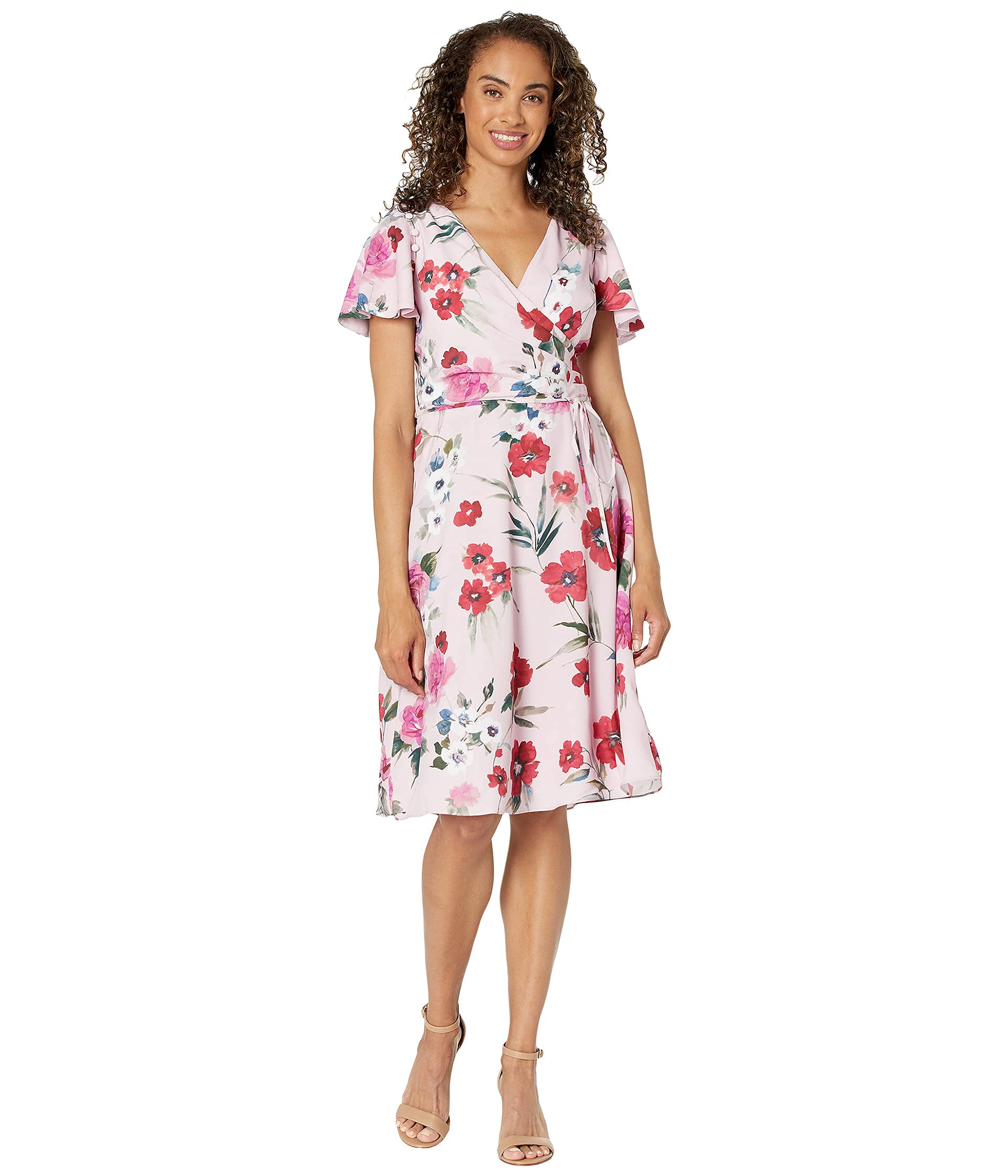 Adrianna Papell Women's Floral Print Faux Wrap Dress - Elegant Cocktail Party & Wedding Guest Outfit