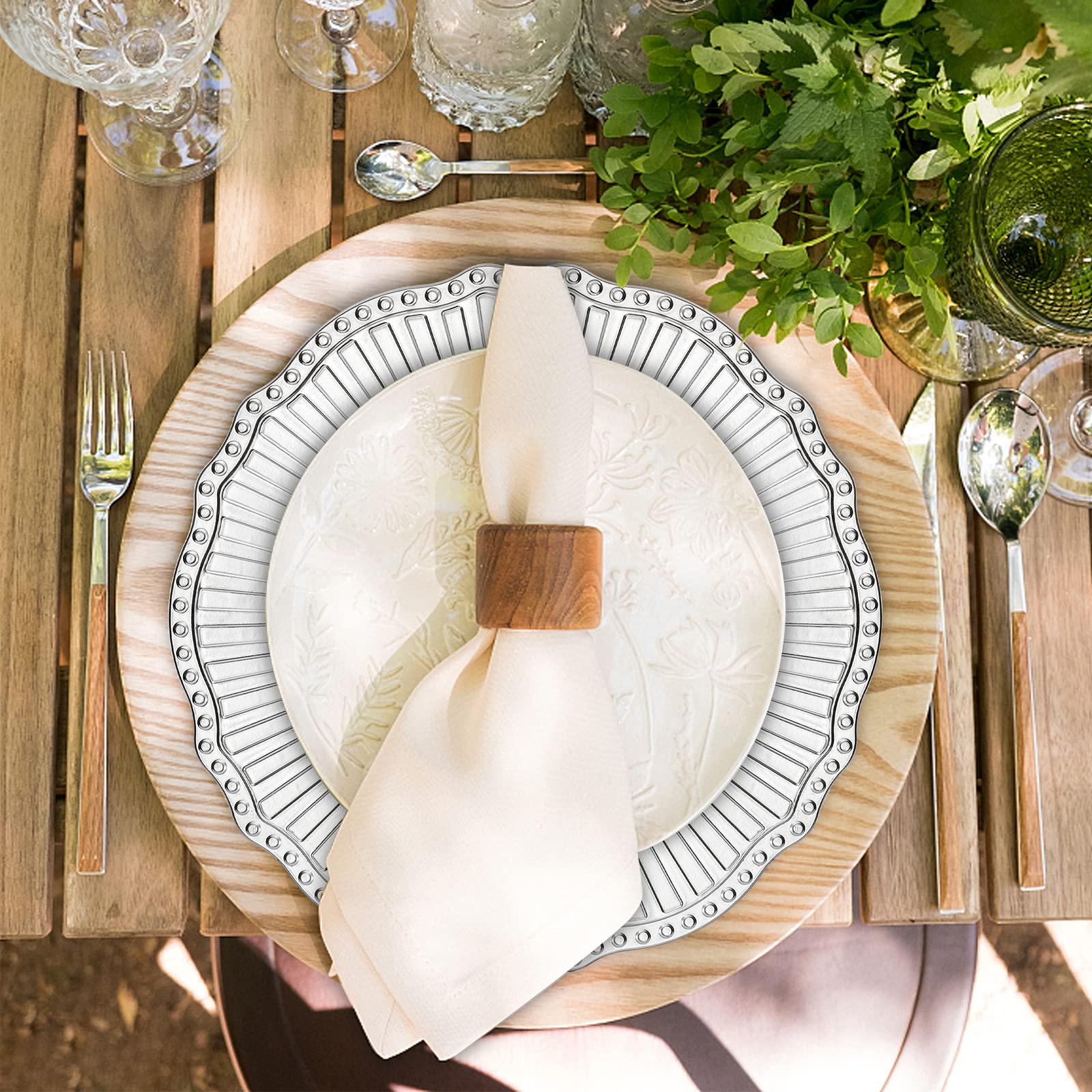 12 Pack Silver Charger Plates 13 Inch - Elegant Plastic Dinner Under Plates with Beaded Rim for Wedding, Party, Christmas - Perfect for Formal Dining, Buffet Serving & Holiday Decor