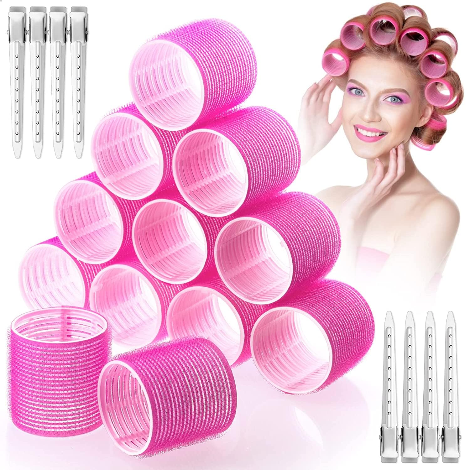 SIYAA 24Pcs Hair Curlers Set - Self Grip Rollers & Stainless Steel Duckbill Clips for Women & Girls | Perfect for Home Styling, Salon Use & Special Occasions