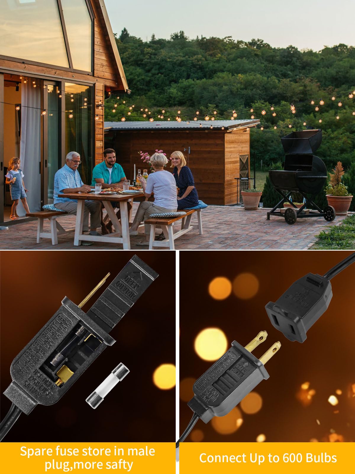 Yuusei 50 FT Outdoor String Lights with 25+1 Shatterproof Edison Bulbs - Waterproof Hanging Lights for Patio, Backyard, Porch, Cafe & Bistro - 2700K Warm White - Perfect for Romantic Dinners, Garden Parties & Outdoor Decor