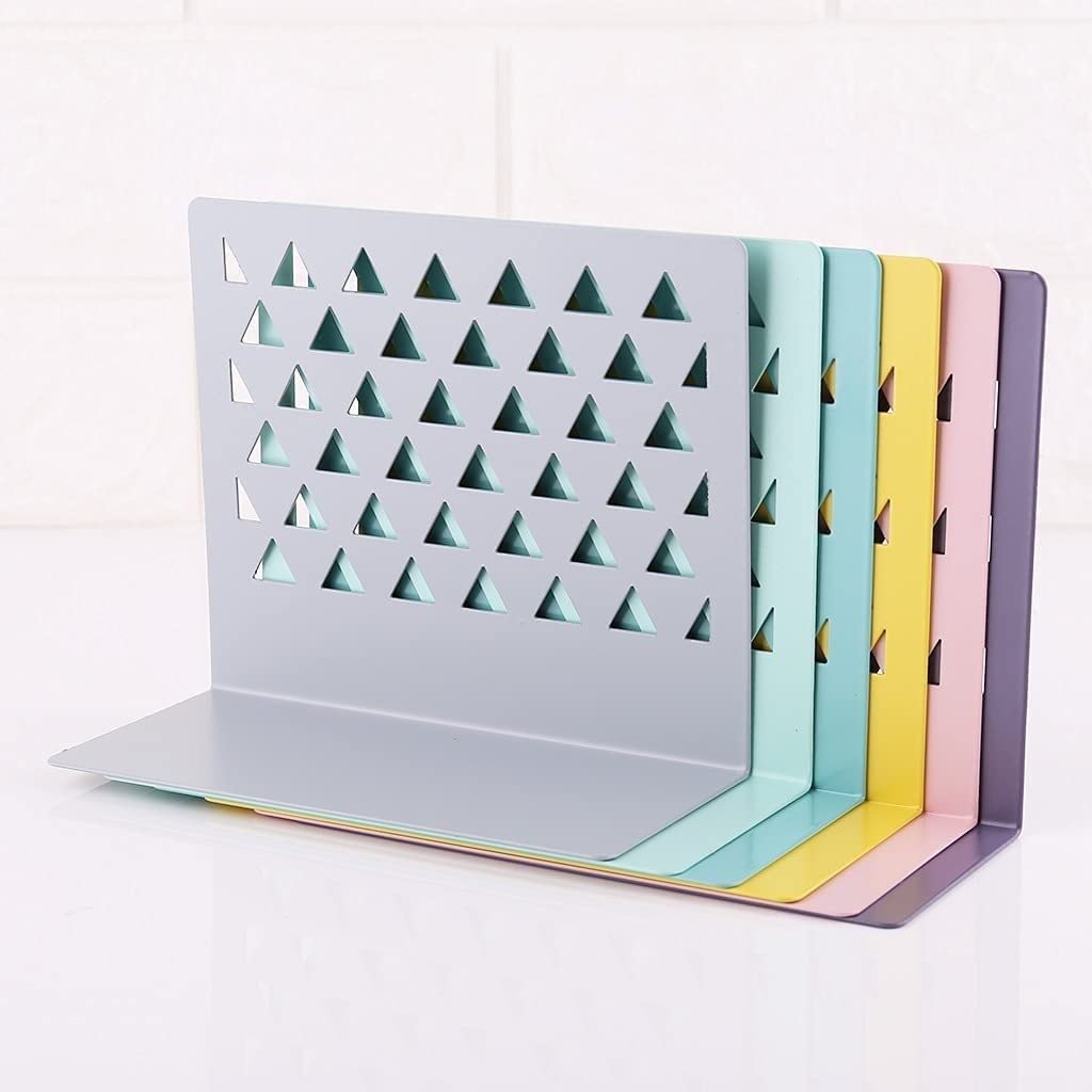 Metal Bookends for Shelves - Hollow Desktop Organizer & Book Holder - Green Home Office Supplies for Books, Files & Decor | Perfect for Office, Study & Living Room Organization