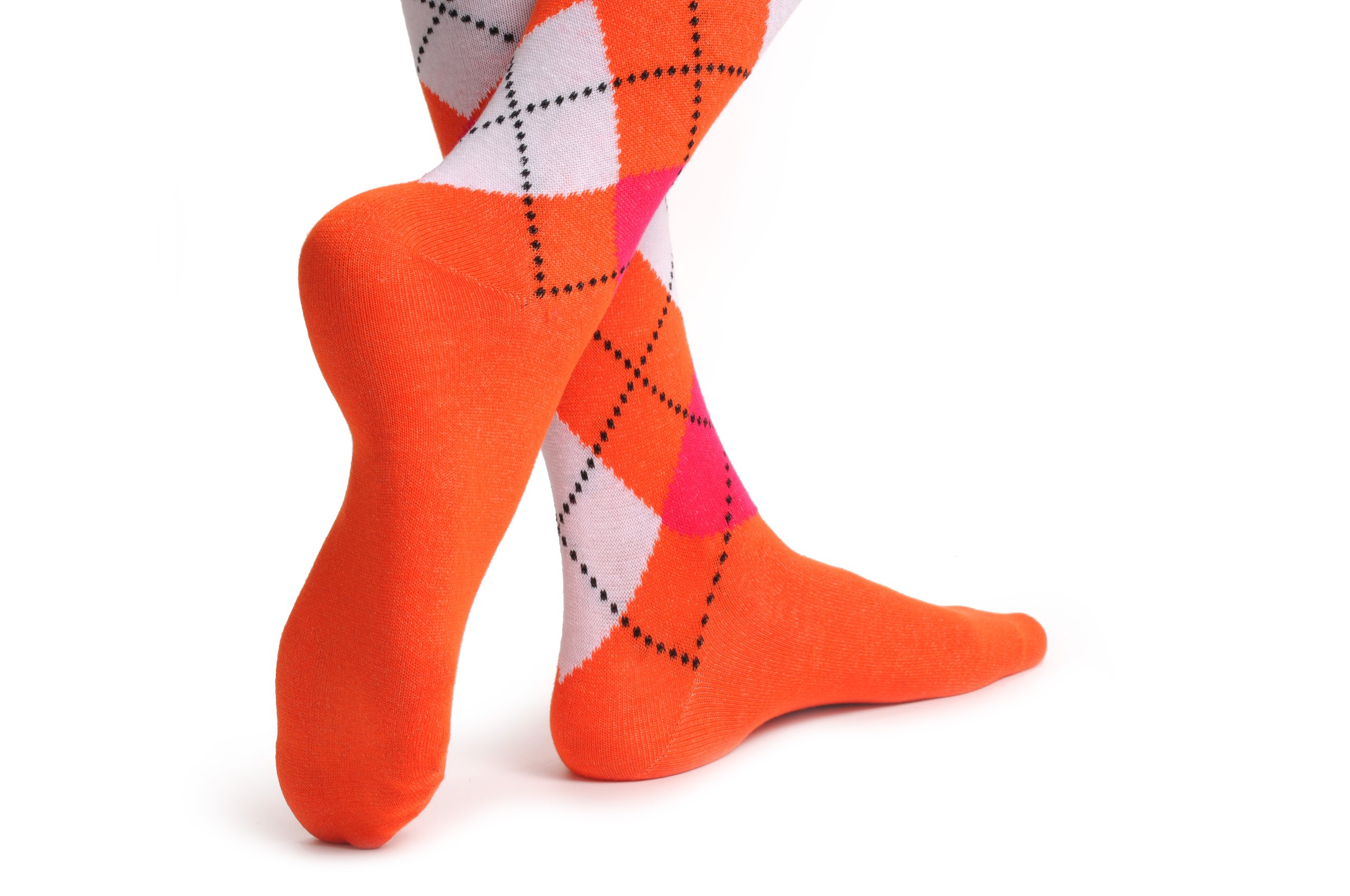 LissKiss Argyle White Orange Red Over The Knee Socks for Women - Trendy Knee High Socks for Winter, Fall Fashion, Outfits & Cosplay