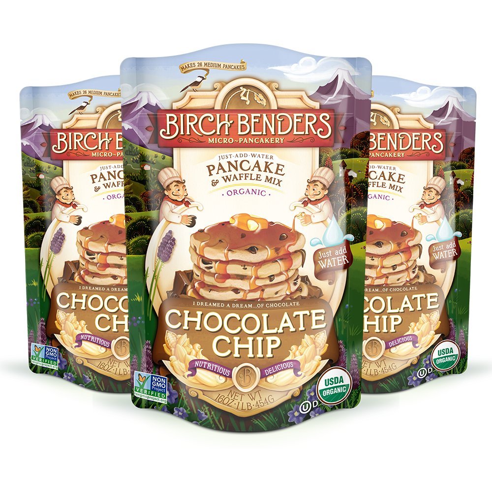 Organic Chocolate Chip Pancake & Waffle Mix by Birch Benders - Non-GMO, 16 Oz (Pack of 3) - Perfect for Breakfast, Brunch & Family Gatherings