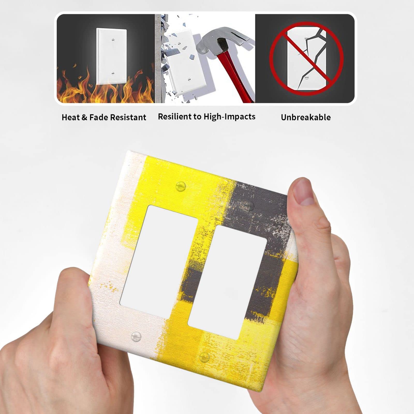 Funny Abstract Yellow Double Rocker Light Switch Cover - 2 Gang Decorator Wall Plate (4.5 x 4.5 Inch) for Home, Office & Kids Room Decoration - Unique Light Switch Faceplate for Modern Interior Design