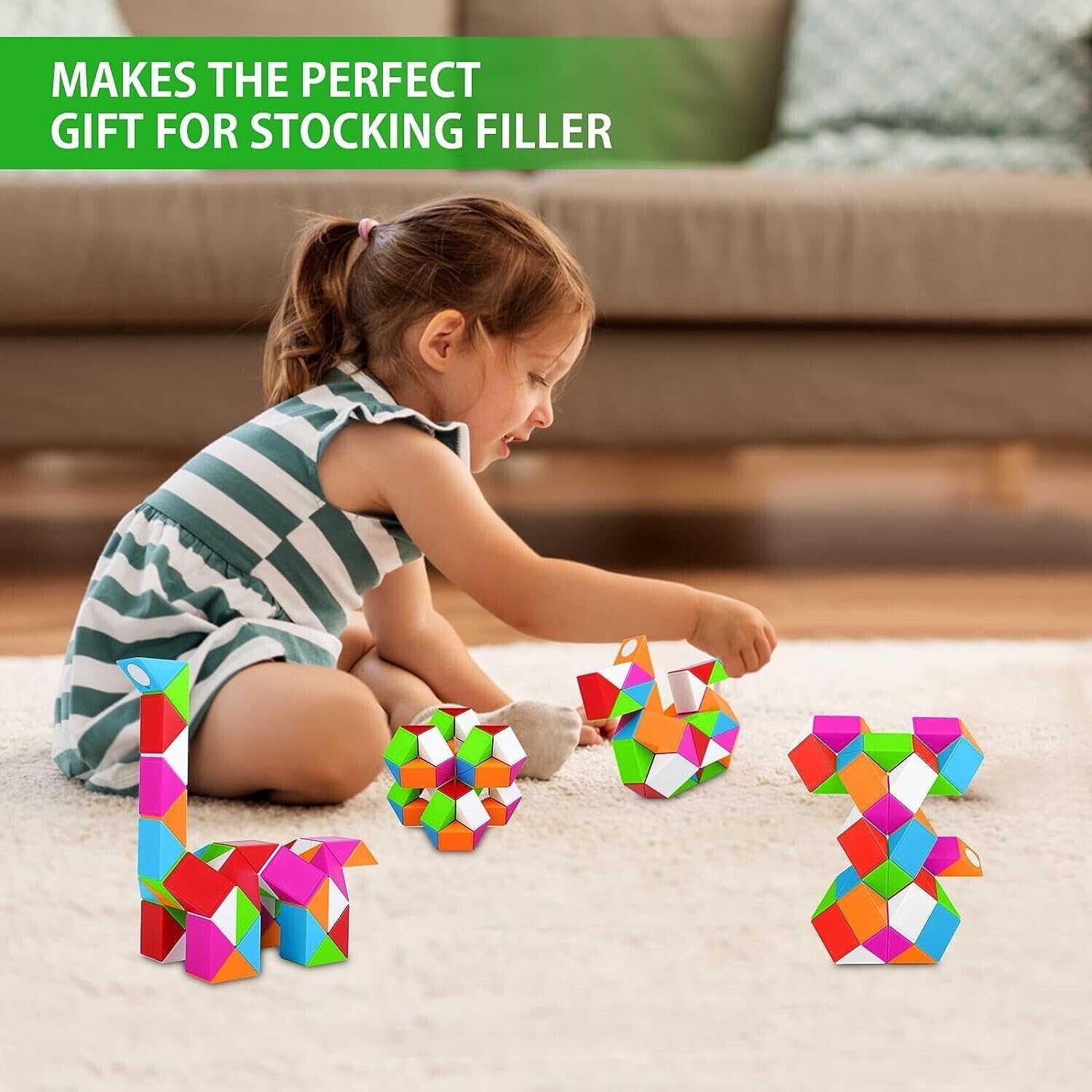 KITMEER Magic Snake Cube Twist Puzzle Toy (48 Blocks) – Brain Teaser for Kids Ages 6+ | STEM Learning, Stress Relief & Travel Entertainment