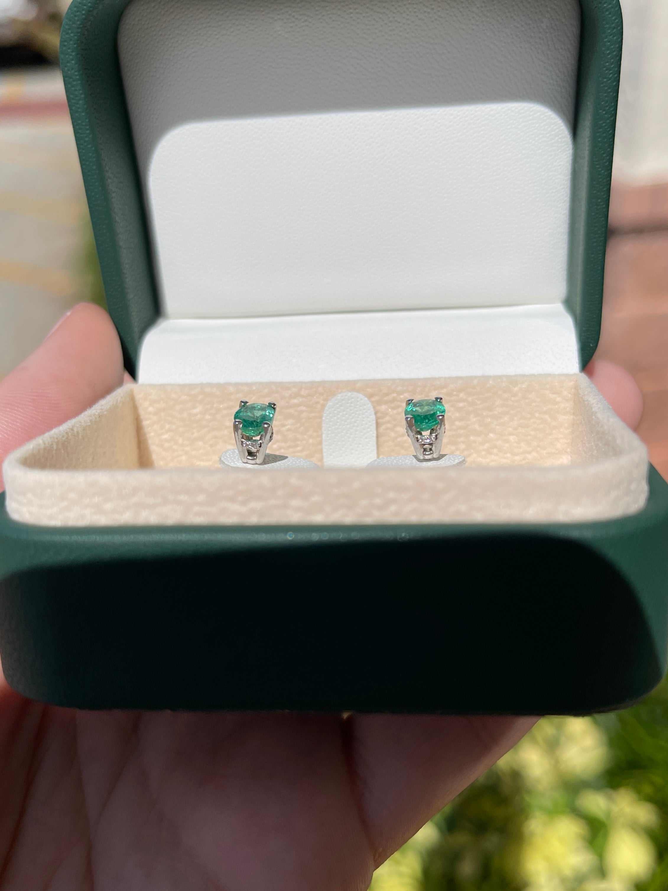 1.95tcw Natural Oval Emerald & Diamond Hidden Halo Stud Earrings in 14K Gold - Elegant Jewelry for Women, Perfect for Weddings, Parties & Special Occasions