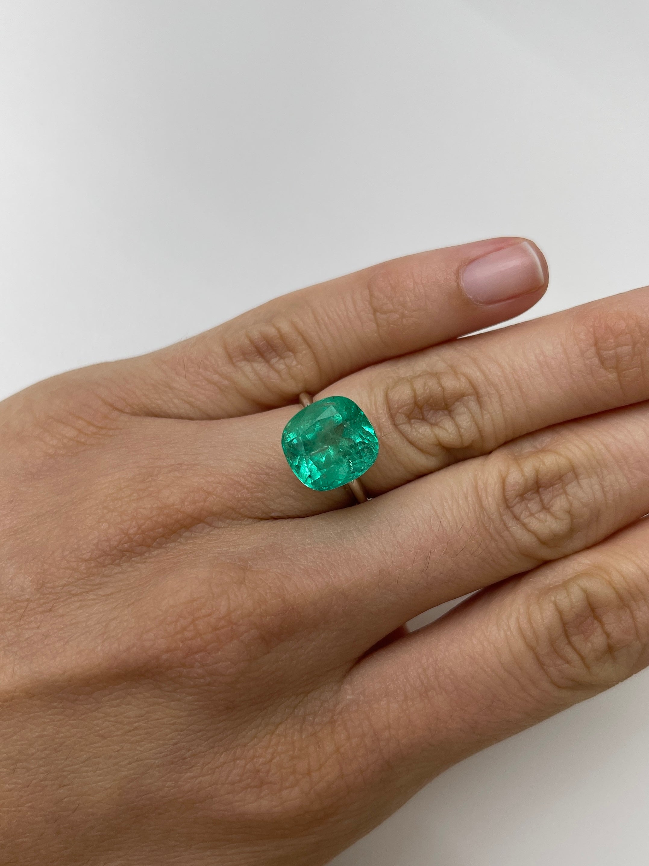 7.28 Carat 12x11.5mm Medium Bluish Green Natural Loose Colombian Emerald Gemstone - Cushion Cut for Jewelry Making, Engagement Rings & Collector's Pieces