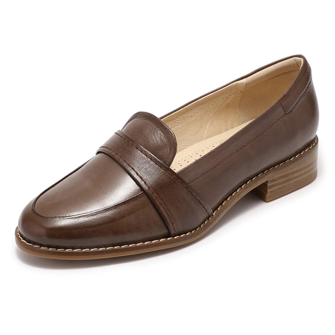 Mona Flying Women's Genuine Leather Penny Loafers - Slip On Dress Flats for Office & Casual Wear - Comfortable Work Shoes for Business Women & Professional Outfits