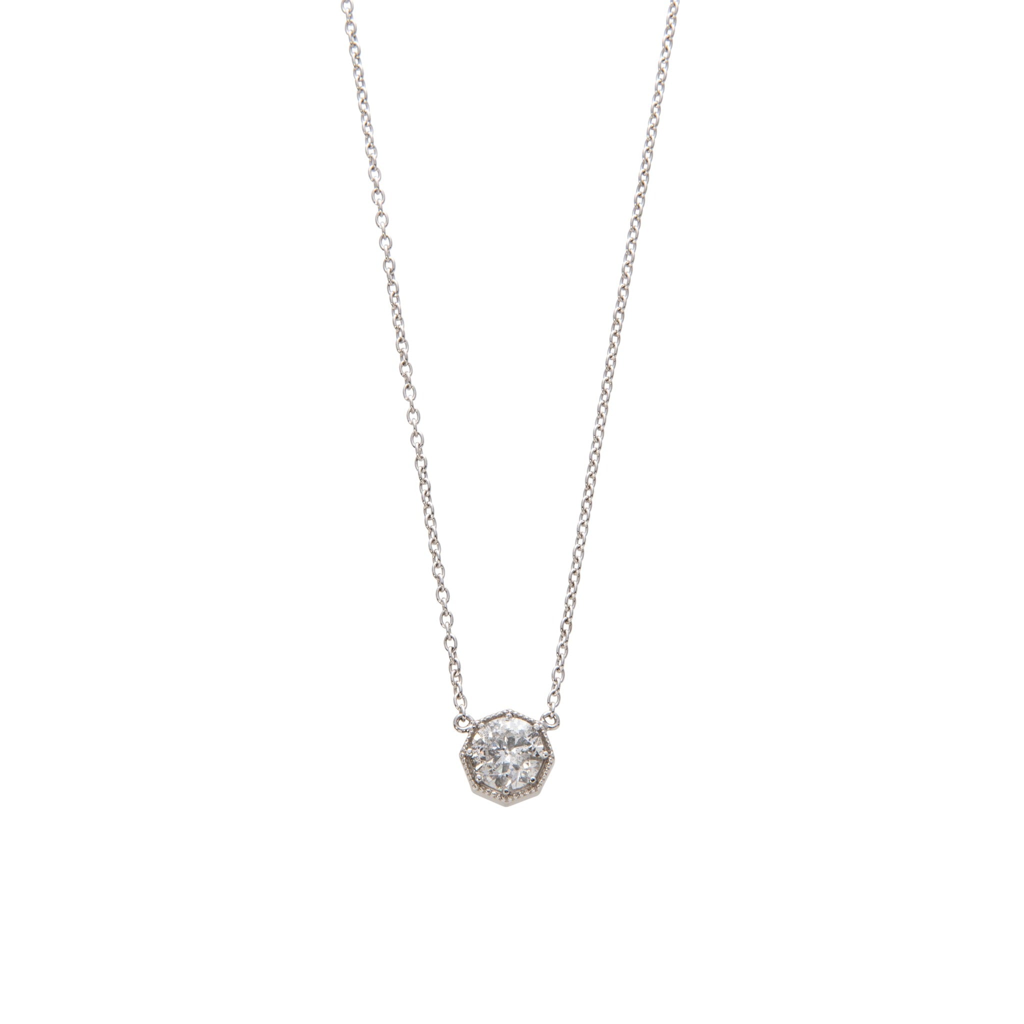 1.51ctw Round Brilliant Diamond 14K White Gold Milgrain Pendant Necklace for Women - Elegant Jewelry Gift for Anniversary, Wedding & Special Occasions