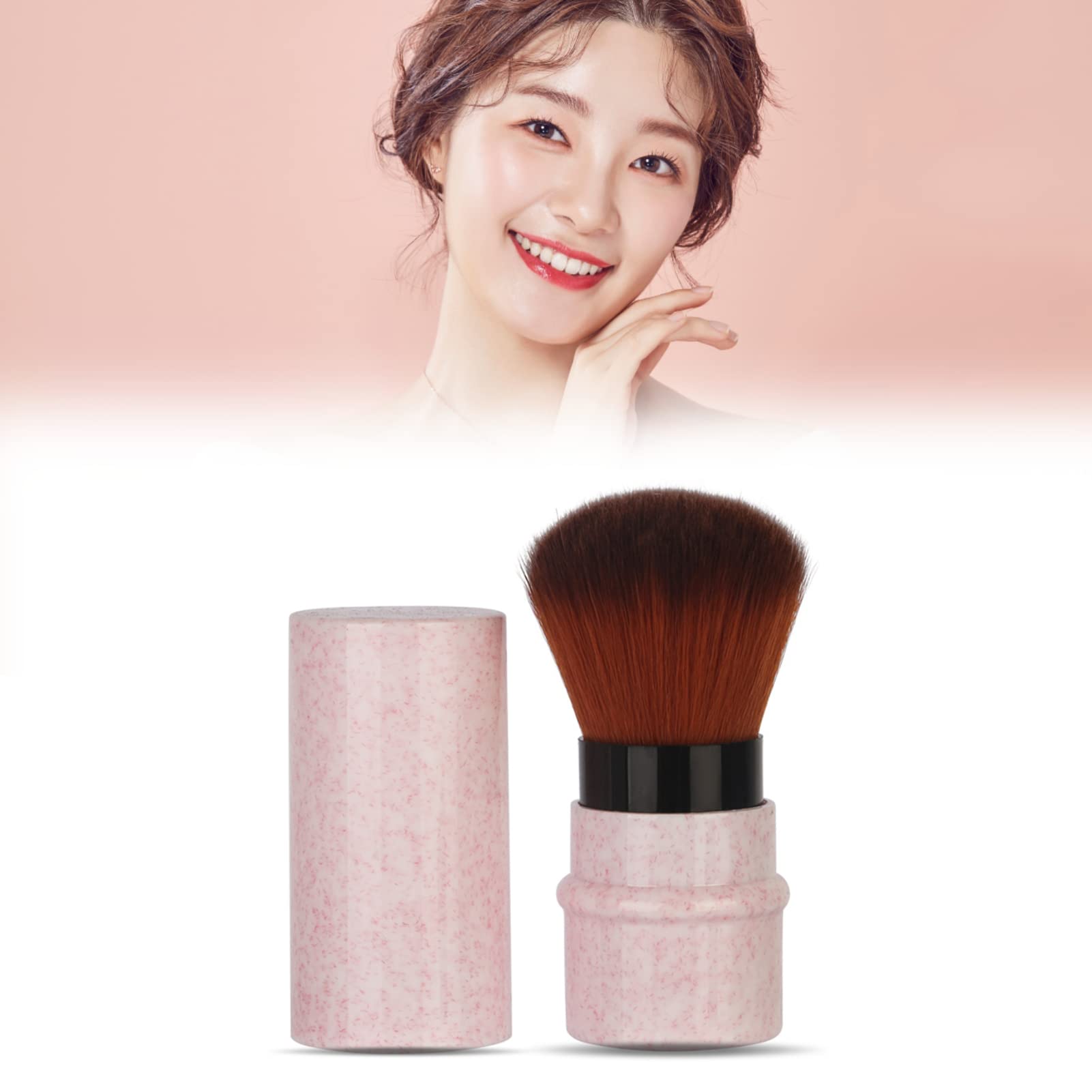 Retractable Blusher Makeup Brush - Soft Round Powder Brush for Blush, Foundation & Setting Powder | Portable Travel Makeup Brush for On-the-Go Touchups