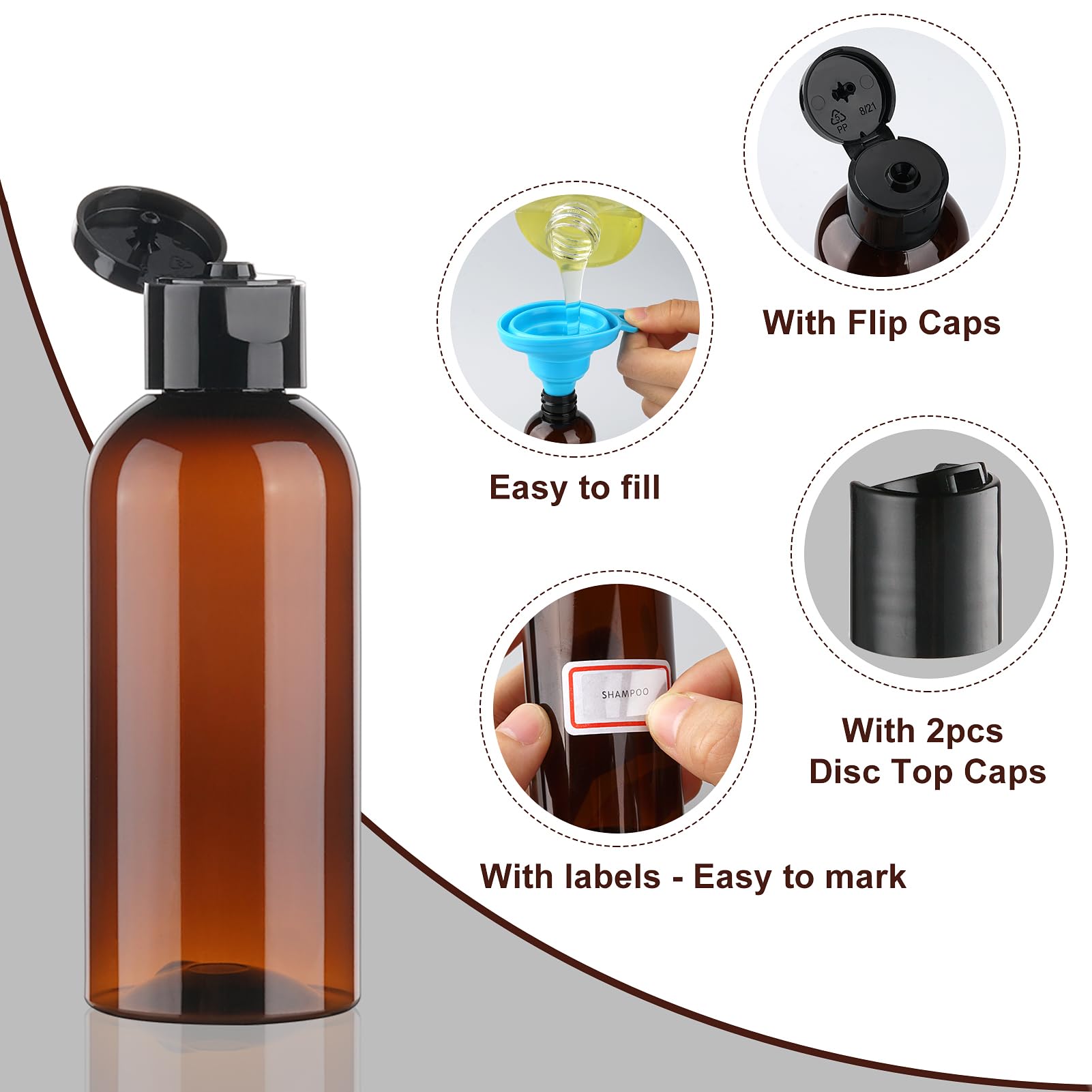 5-Pack 3.4 oz TSA Approved Leak Proof Travel Bottles with Flip Top Caps - Squeezable Plastic Containers for Shampoo, Lotion & Toiletries - Perfect for Air Travel, Gym & Vacation Essentials