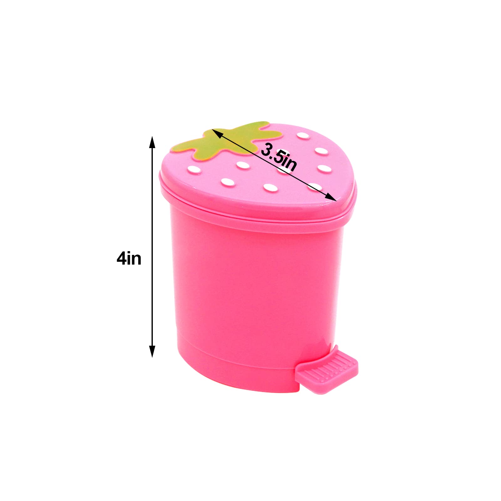 Cute Pink Strawberry Mini Desktop Trash Can with Swing Lid - Small Plastic Garbage Bin for Desk, Countertop, Car, Office & Kitchen - Perfect for Home, Work & Travel Use