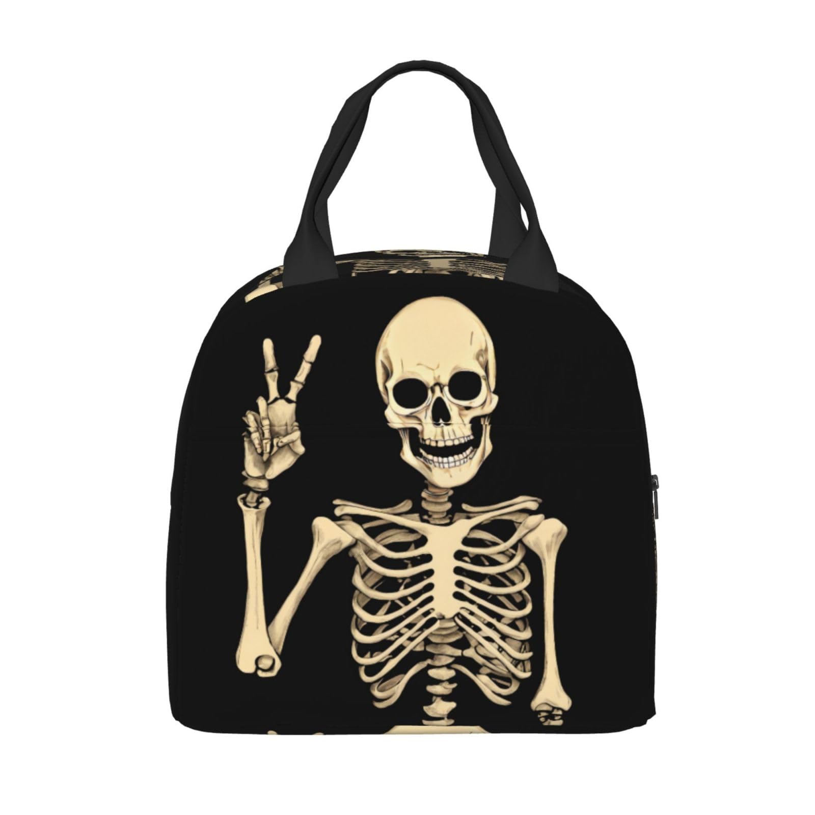 **Insulated Skeleton Bone Lunch Box - Reusable Black Lunch Tote Bag for Men & Women, Perfect for Office, Camping, Hiking, Picnic, Beach & Travel - Ideal for Work, School & Outdoor Adventures**