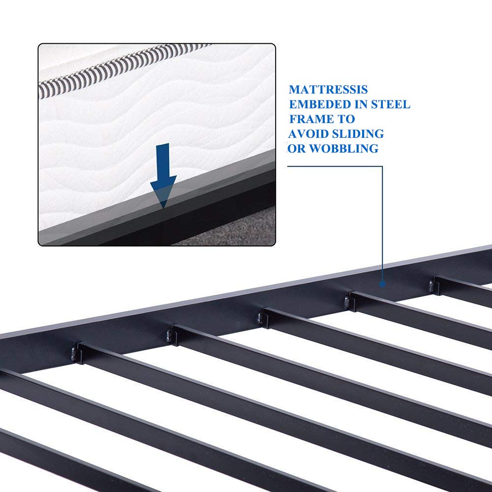 VECELO 14 Inch Full Size Bed Frame with Steel Slat Support - No Box Spring Needed, Sturdy Metal Platform Foundation for Mattress - Perfect for Modern Bedrooms, Guest Rooms & Small Spaces (Black)