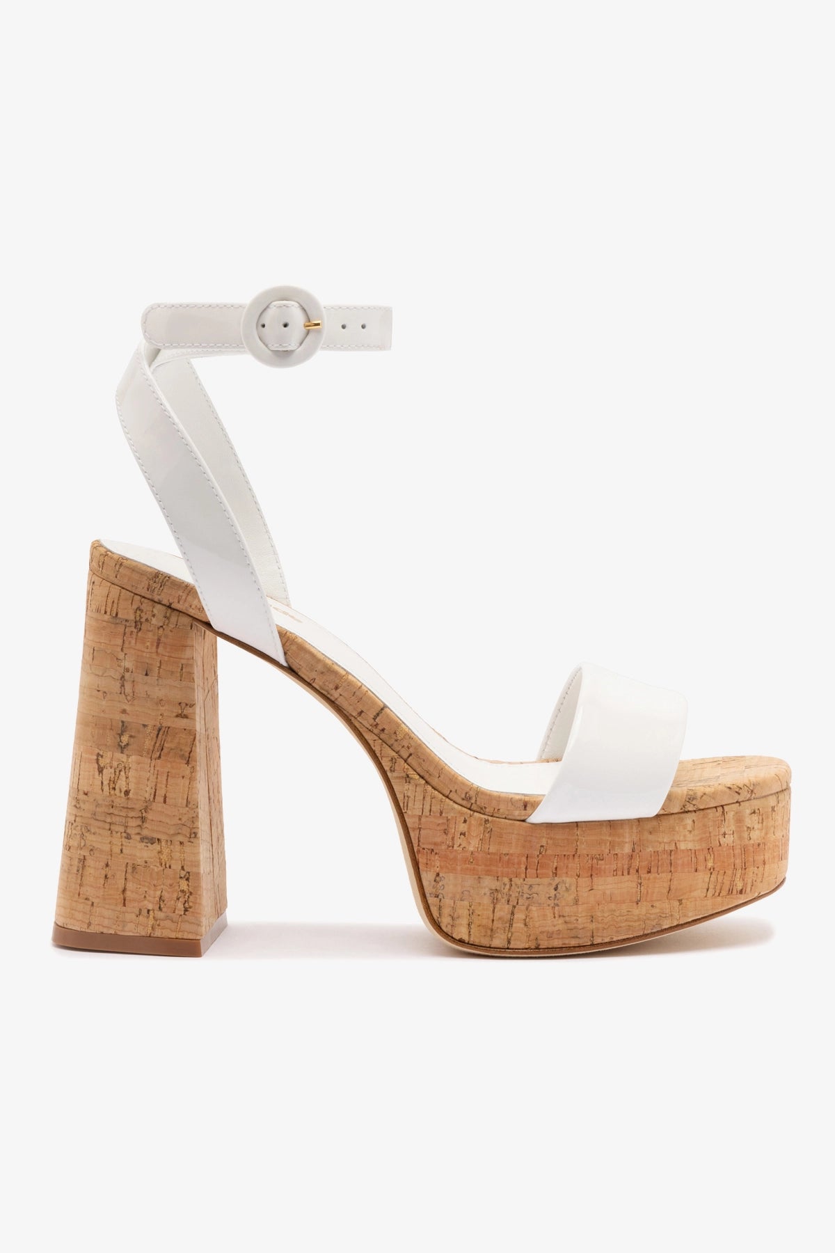 White Patent Leather & Natural Cork Dolly Sandal - Comfortable Women's Wedge Sandals for Summer, Beach, and Casual Outings