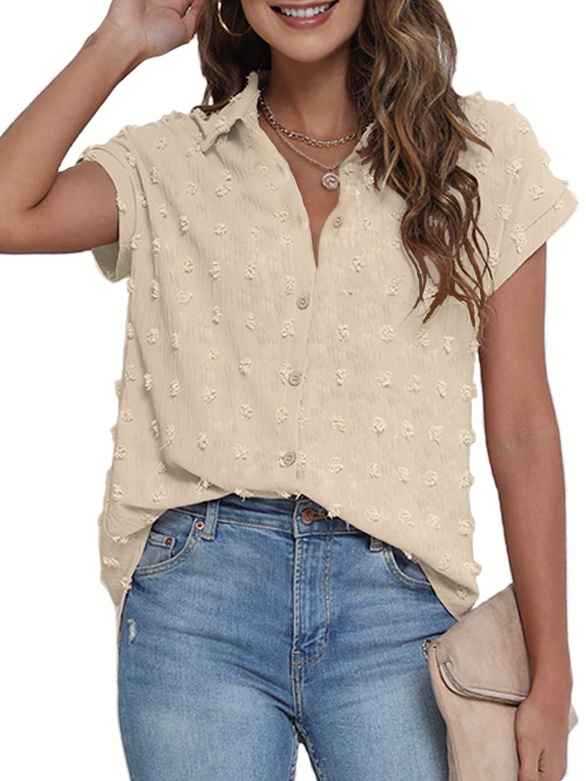BOTHENIAL Women's White Button Down Shirt - Elegant Chiffon Blouse for Work & Casual Wear | Summer Short Sleeve Tops for Office, Dating & Outdoor Activities