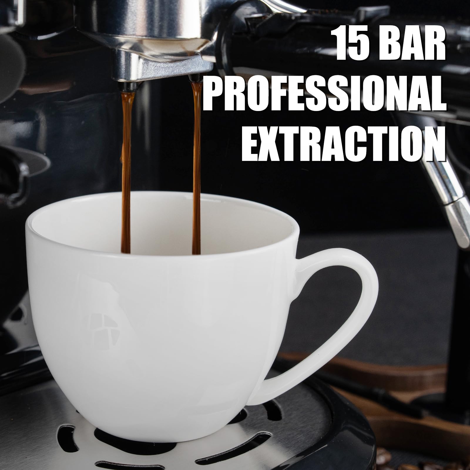 MIROX 15 Bar Espresso Machine with Milk Frother & Built-in Grinder - 70oz Removable Water Tank for Cappuccino & Latte - ABS High-Strength Plastic Coffee Maker for Home & Office Use