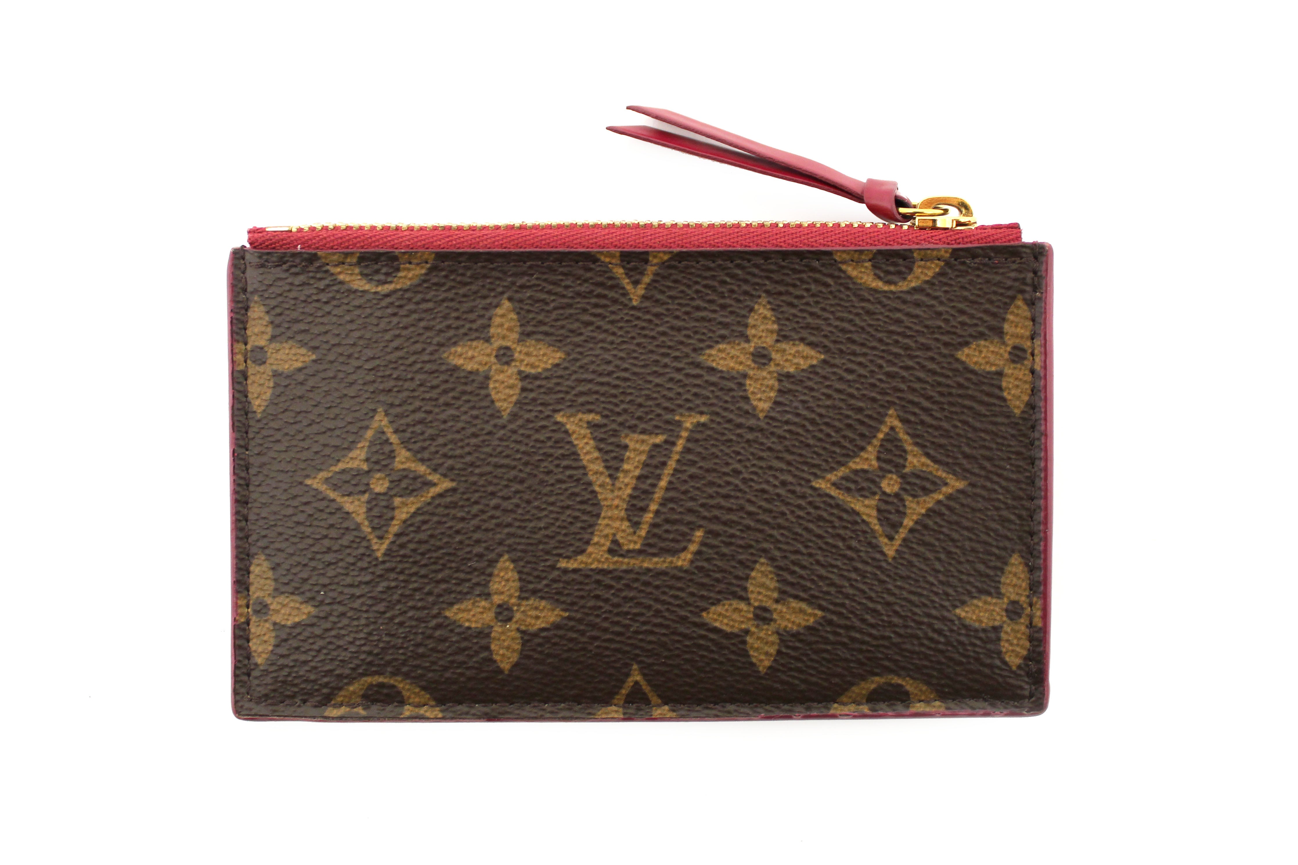 Authentic Louis Vuitton Monogram Fuchsia Zip Card Holder Wallet - Luxury Compact RFID Blocking Credit Card Case for Women & Men, Perfect for Travel, Business & Everyday Use