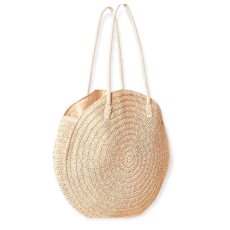 Bohemian Woven Tote Bag for Women - Stylish Eco-Friendly Summer Beach Bag with Fabric Lining - Durable Neutral Handbag for Travel, Shopping & Outdoor Activities