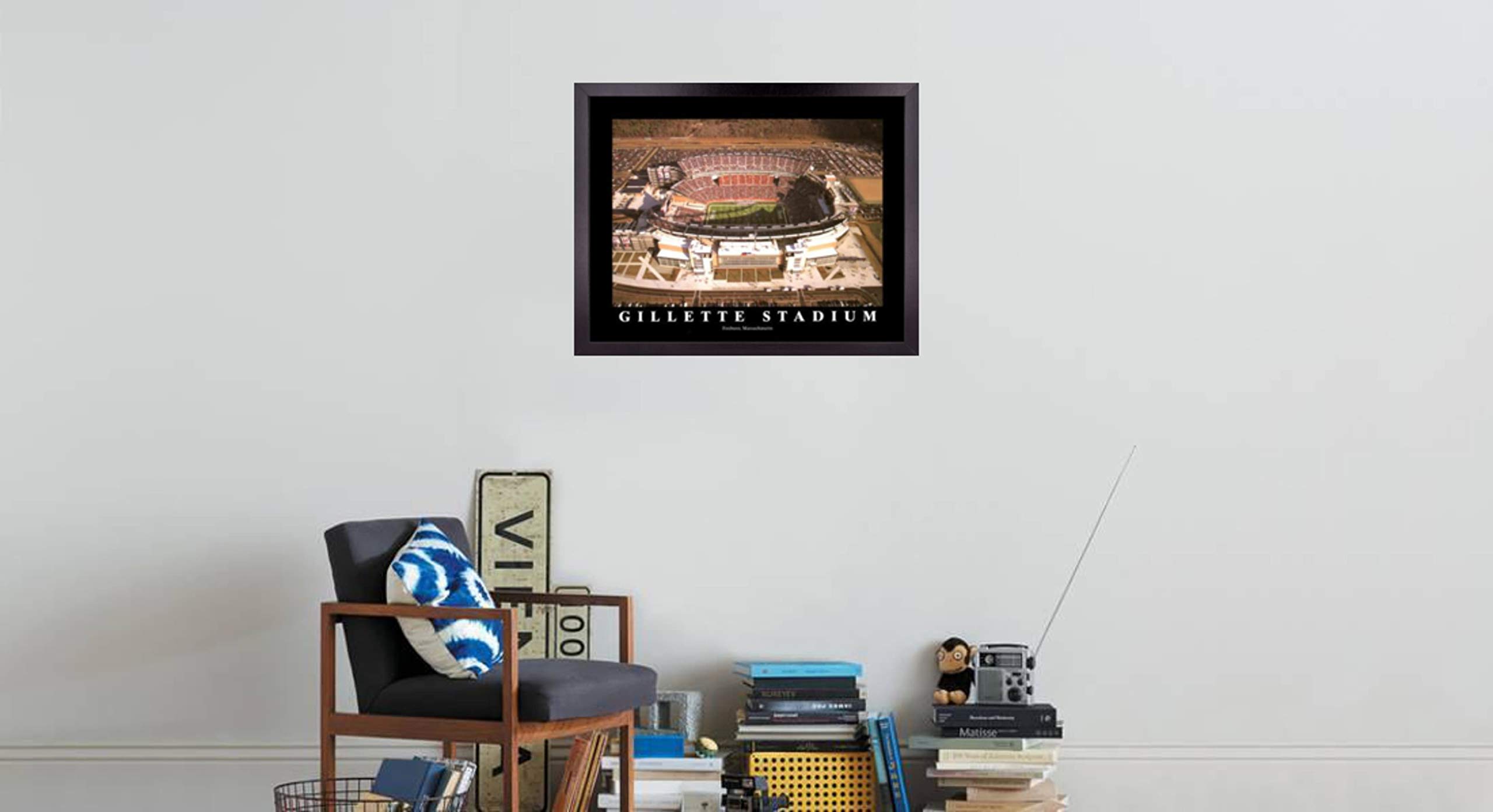 Football Stadium Skyline Poster - Framed Wall Art Decor (23x29 Inches) | Gillette Field Aerial View | Perfect for Game Room, Man Cave, College Dorm & Sports Fan Gifts
